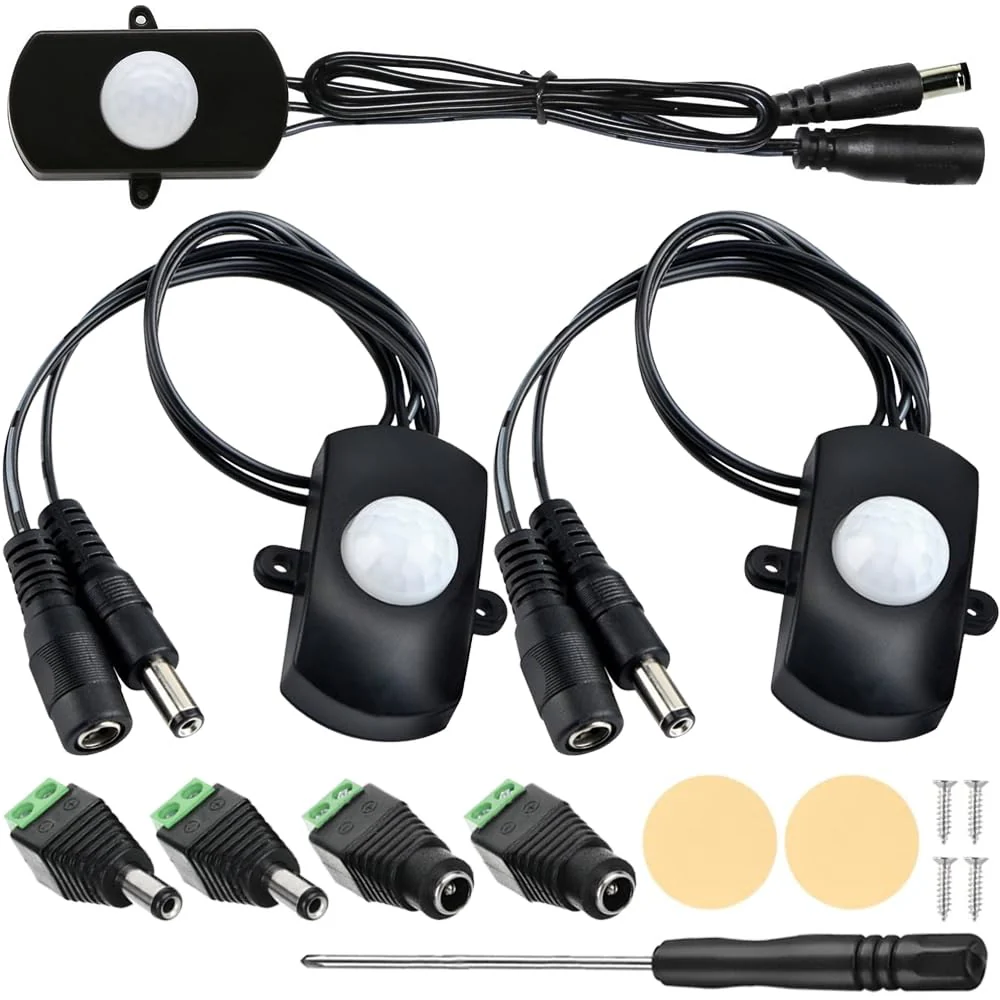 Xiatiaosann DC 12V to 30V 3A Mini PIR Motion Sensor Switch, Infrared Activated LED Switch Controller, LED Motion Sensor Switch with DC Terminal Connection, Screwdriver (2pcs)