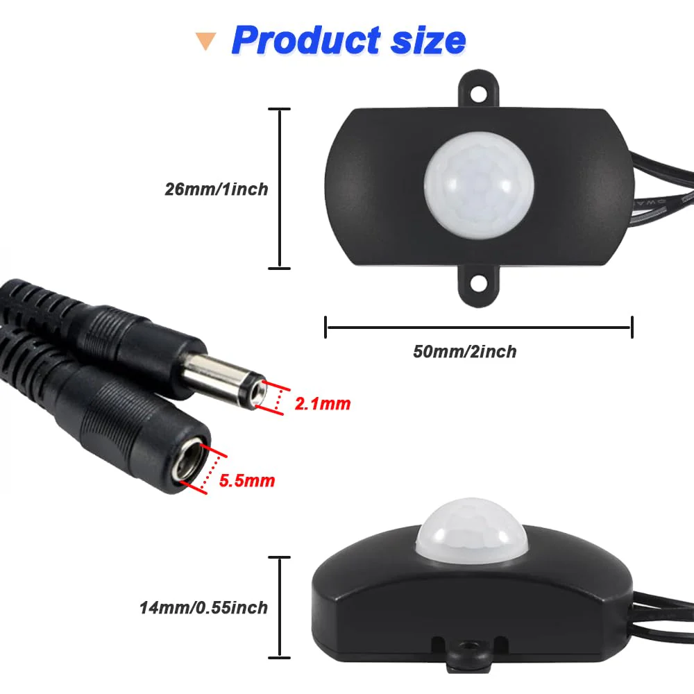Xiatiaosann DC 12V to 30V 3A Mini PIR Motion Sensor Switch, Infrared Activated LED Switch Controller, LED Motion Sensor Switch with DC Terminal Connection, Screwdriver (2pcs) - Image 2