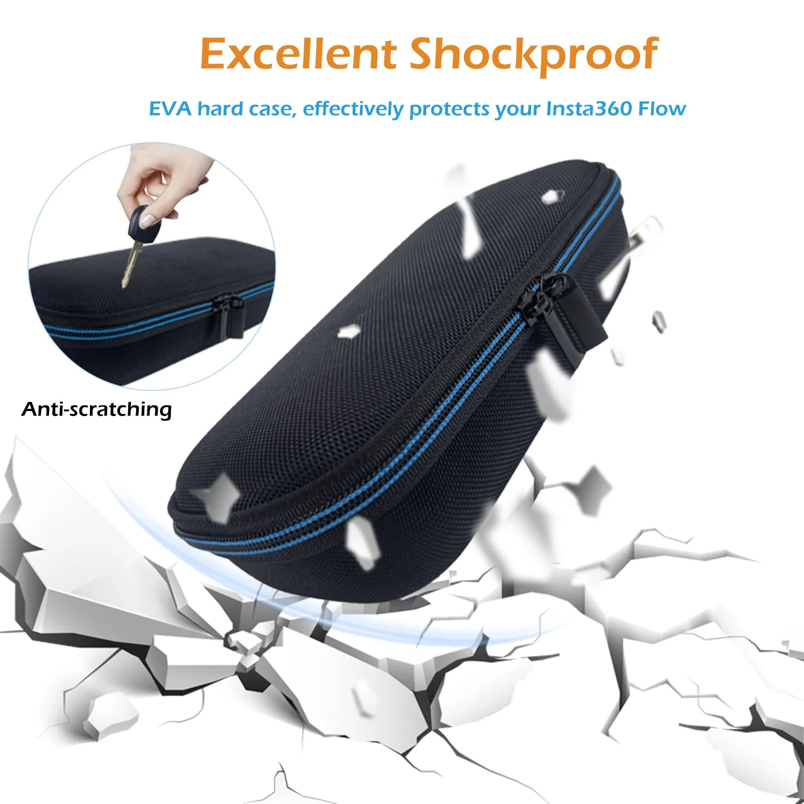XINGFUDAO Hard Case for Insta360 Flow AI-Powered Smartphone Stabilizer Set, Insta360 Case with Mesh Pocket for USB Cable, Shockproof Protective Selfie Stick Bag with Band Easy to Carry for Journey - Image 3