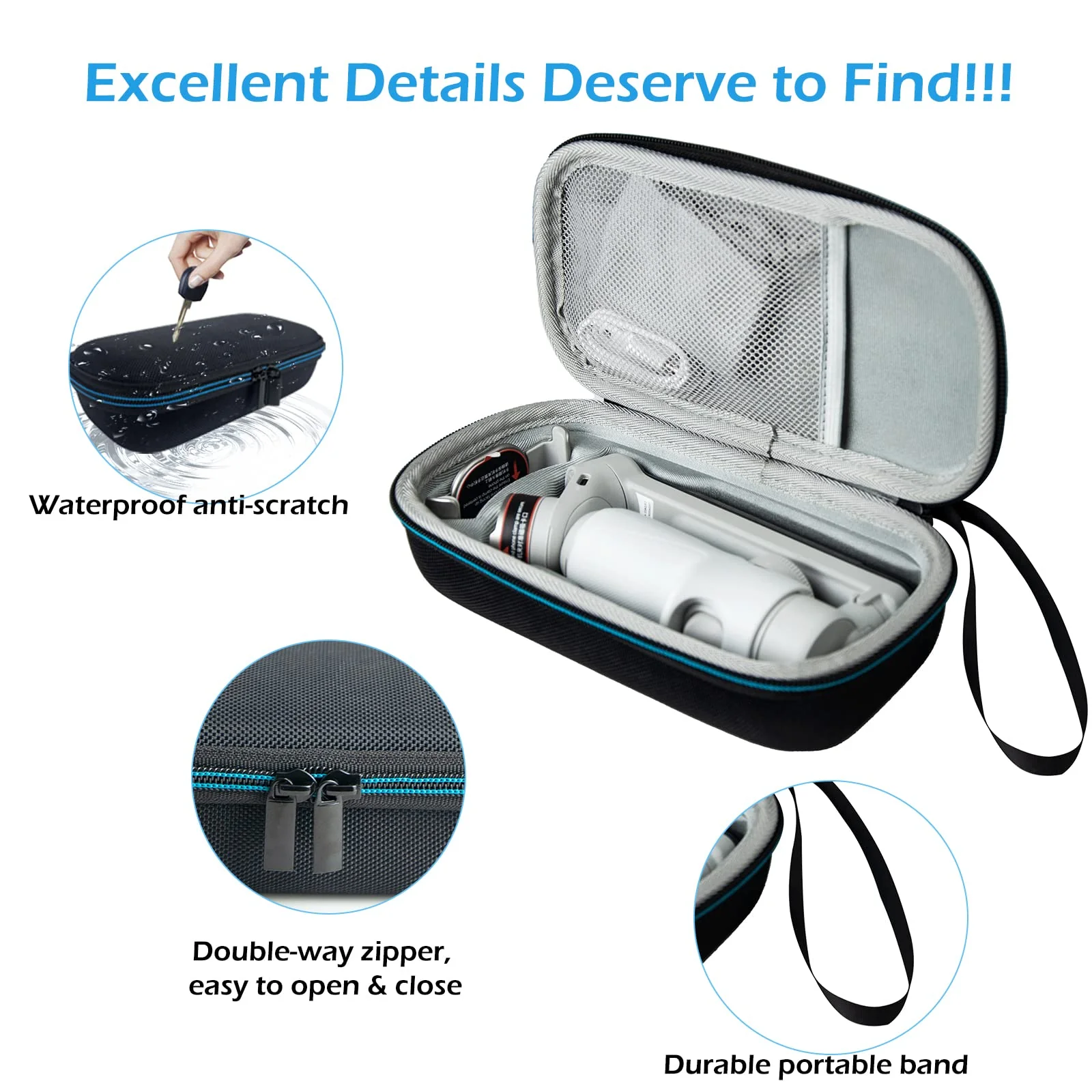 XINGFUDAO Hard Case for Insta360 Flow AI-Powered Smartphone Stabilizer Set, Insta360 Case with Mesh Pocket for USB Cable, Shockproof Protective Selfie Stick Bag with Band Easy to Carry for Journey - Image 4