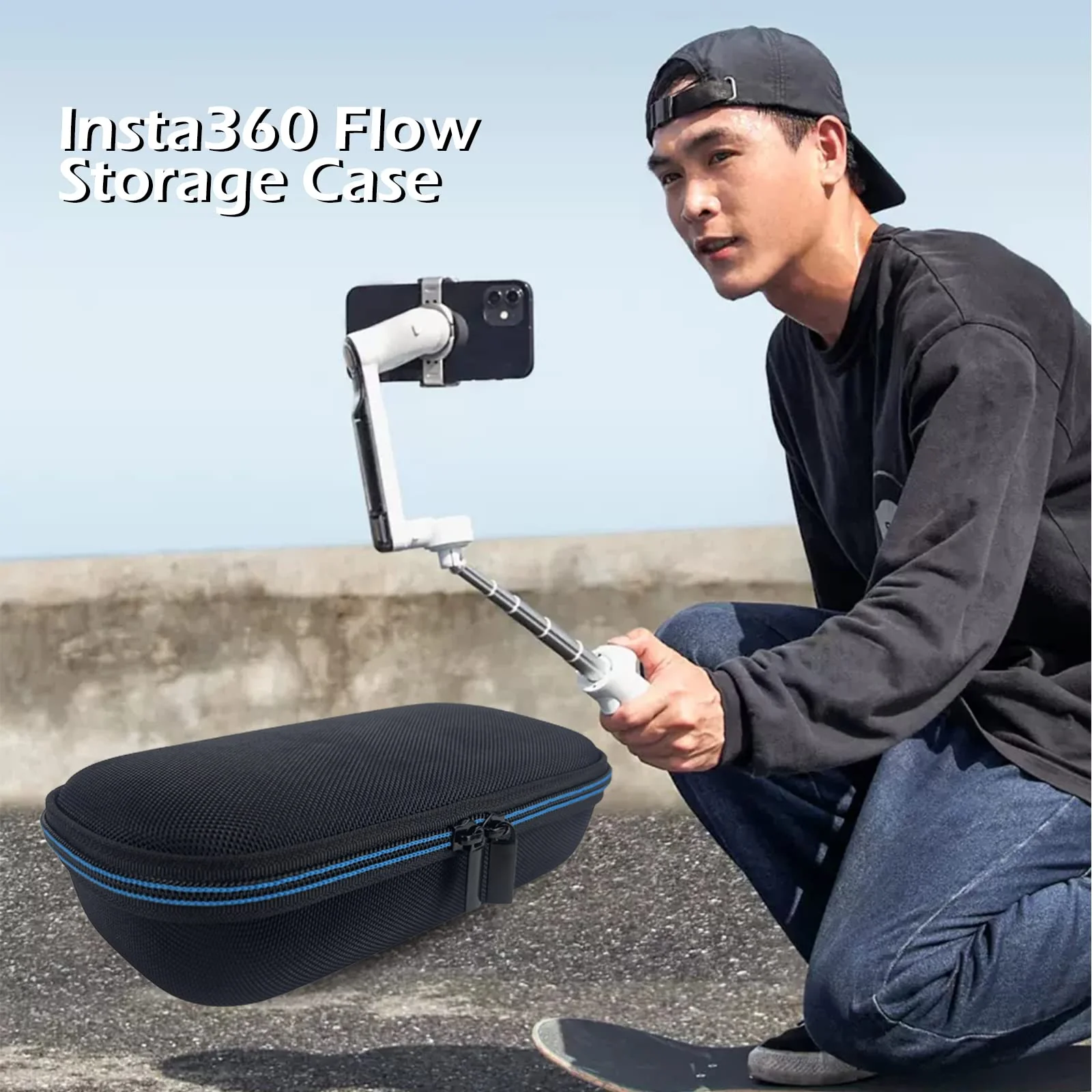 XINGFUDAO Hard Case for Insta360 Flow AI-Powered Smartphone Stabilizer Set, Insta360 Case with Mesh Pocket for USB Cable, Shockproof Protective Selfie Stick Bag with Band Easy to Carry for Journey - Image 6