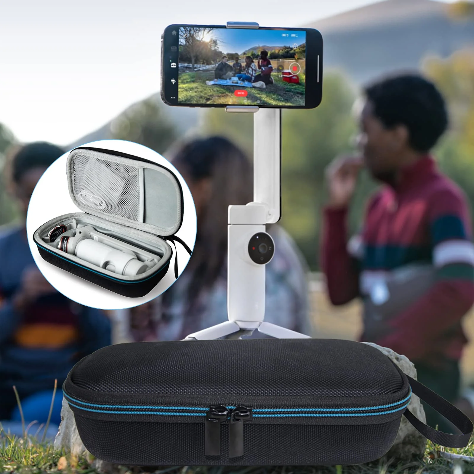 XINGFUDAO Hard Case for Insta360 Flow AI-Powered Smartphone Stabilizer Set, Insta360 Case with Mesh Pocket for USB Cable, Shockproof Protective Selfie Stick Bag with Band Easy to Carry for Journey - Image 7