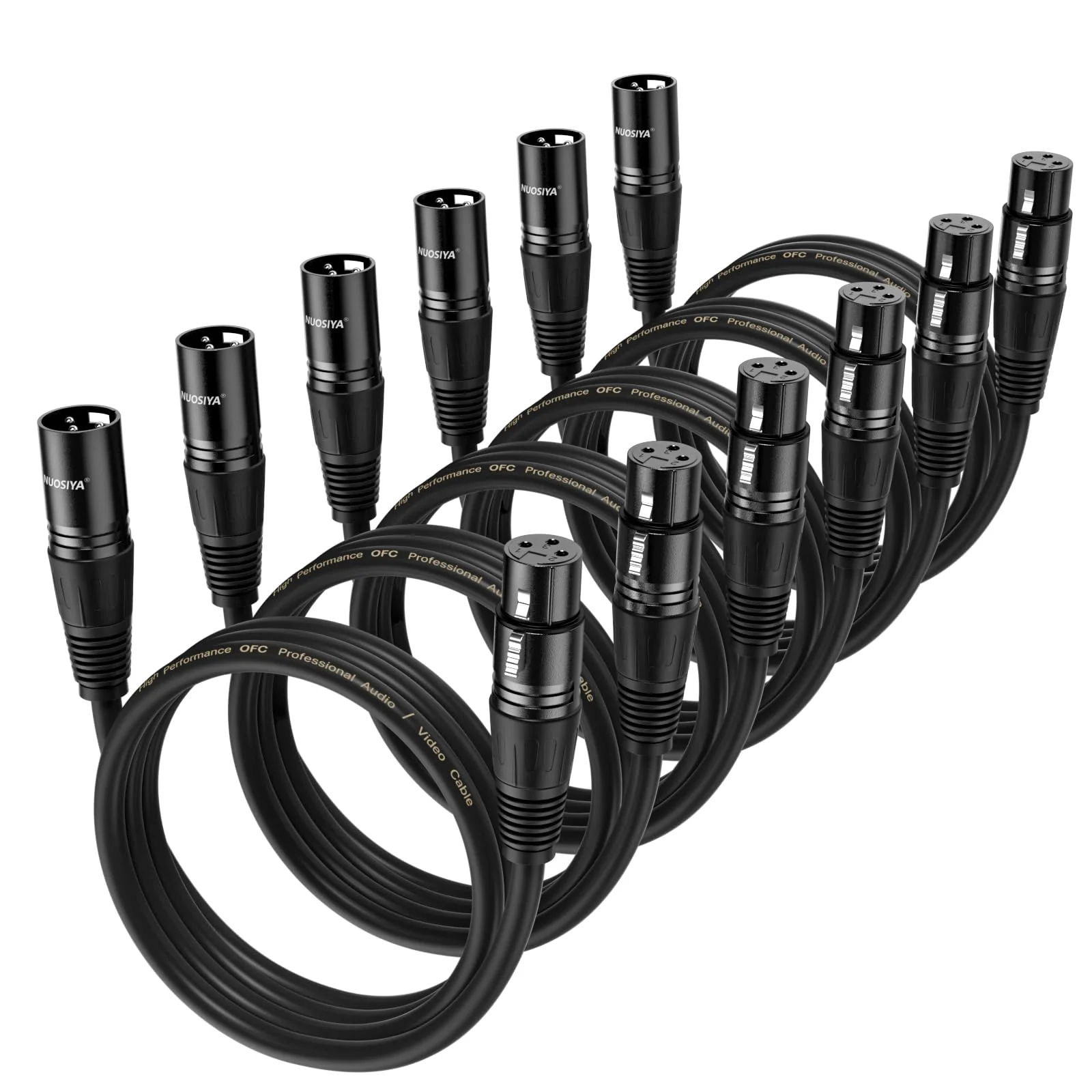 XLR Cable 1.5 Ft 6 Packs,Microphone Cables,Premium Balanced Microphone Mic Speaker Cable with 3-Pin XLR Male to Female DMX Cable,Black 1.5 Feet-6 Pack Black