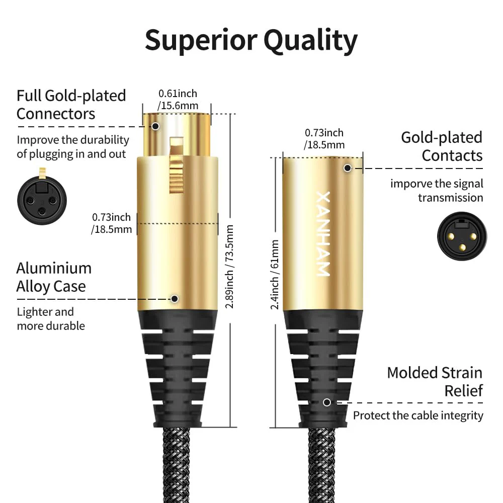 XLR Cable 16 Feet/5 Meter 2 Pack 3 Pin Microphone Female to Male Balanced Shielded Cable, Fibre Braiding with 22AWG Oxygen-Free Copper(OFC) Mic Cord for Speaker and Audio System 16ft(5 meter) - Image 3