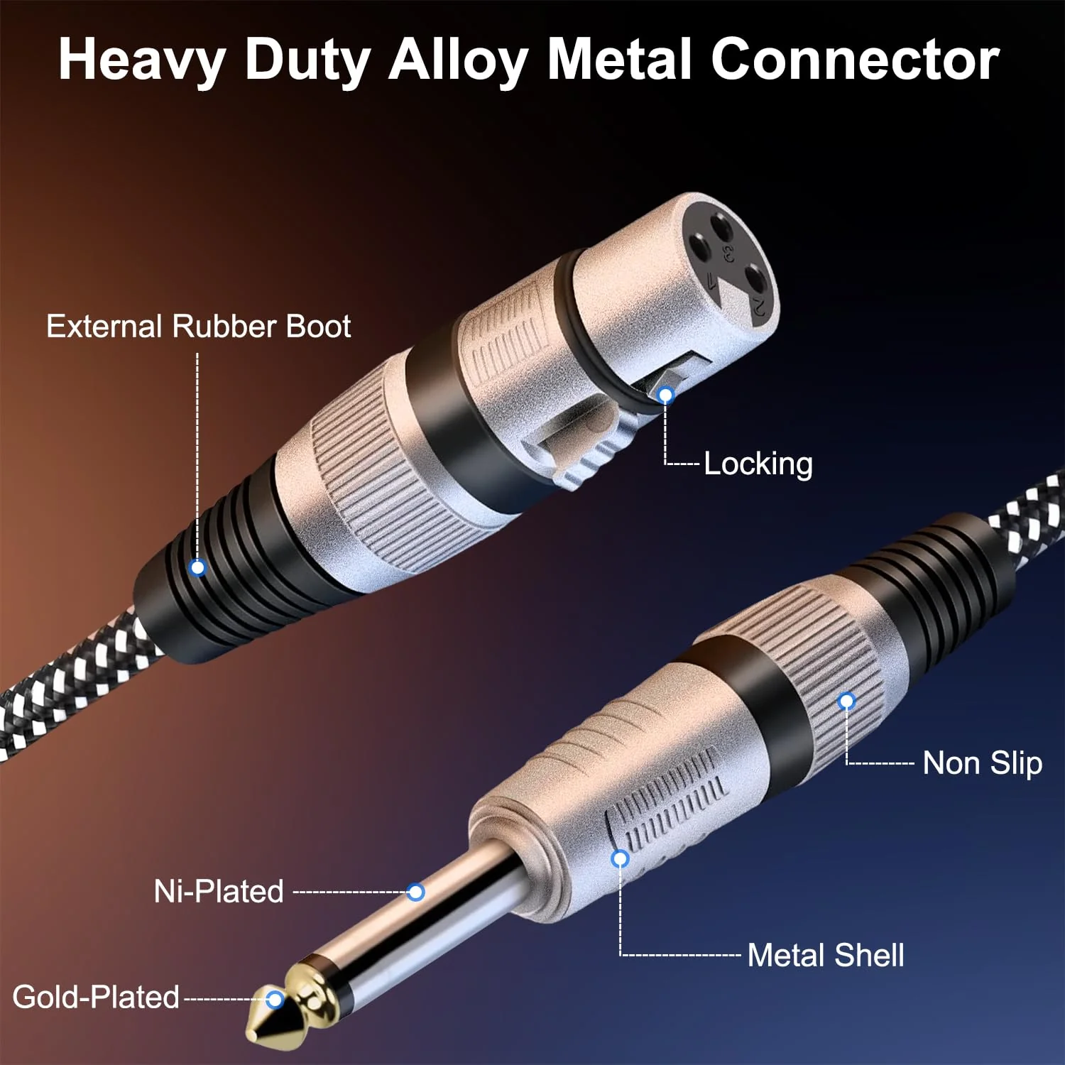 XLR Female to 1/4 Inch TS Cable 20 FT, Nylong Braided XLR 3 Pin Female to 6.35mm TS Male Unbalanced Interconnect Wire Mic Cord for Dynamic Microphone (Pure Copper Conductors) 20FT - Image 3