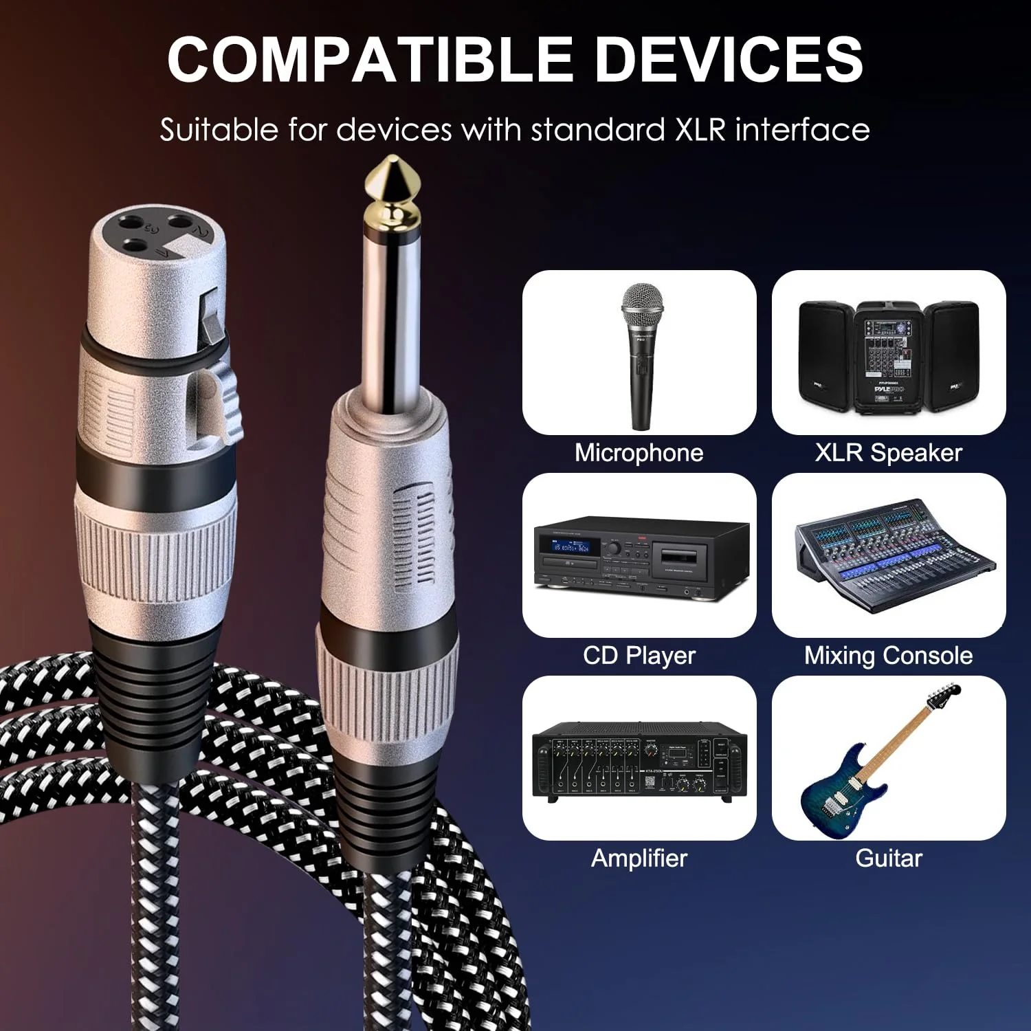 XLR Female to 1/4 Inch TS Cable 50 FT, Nylong Braided XLR 3 Pin Female to 6.35mm TS Male Unbalanced Interconnect Wire Mic Cord for Dynamic Microphone (Pure Copper Conductors) 50FT - Image 6