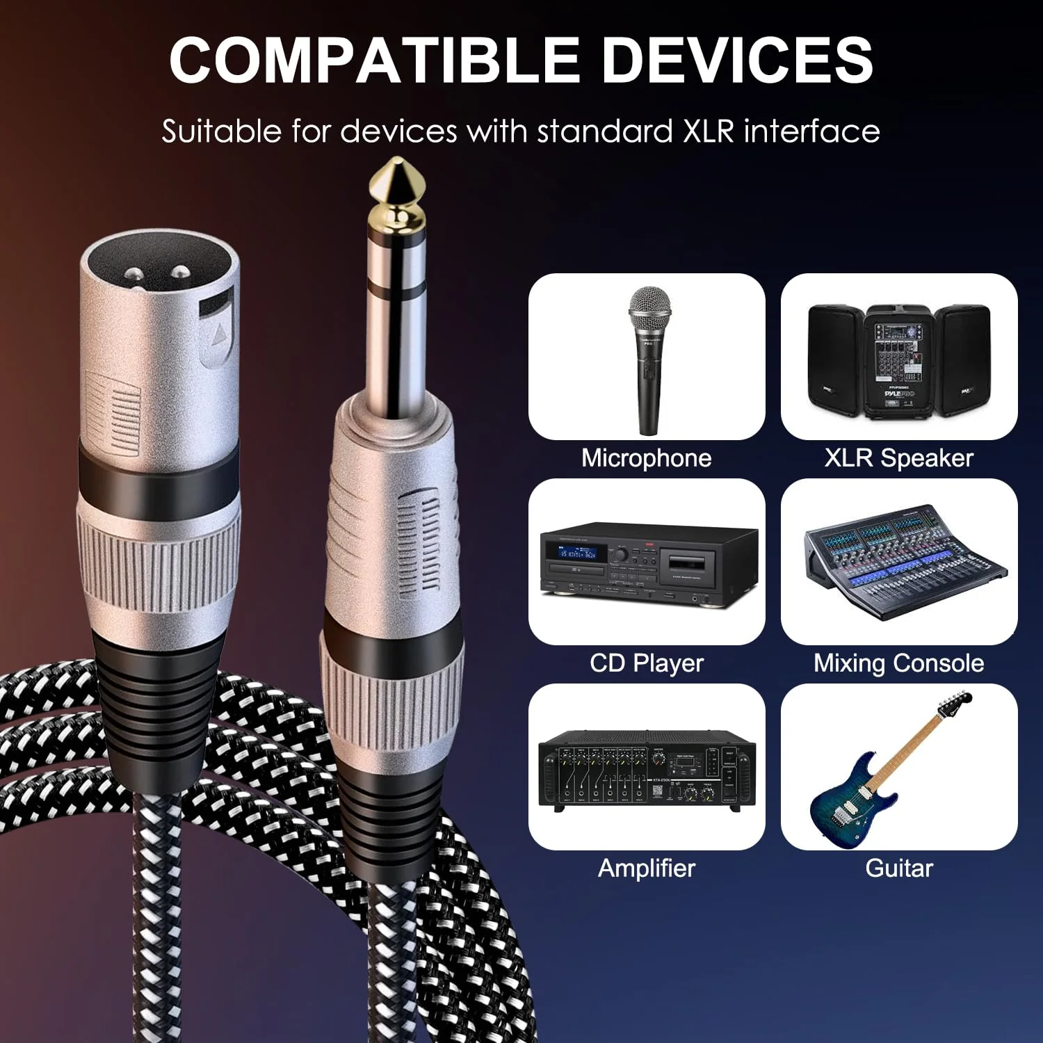 XLR Male to 1/4 Inch TRS Cable 30 FT, Nylong Braided XLR 3 Pin Male to Quarter inch 6.35mm TRS Balanced Interconnect Wire Mic Cord (Pure Copper Conductors) 30FT - Image 6