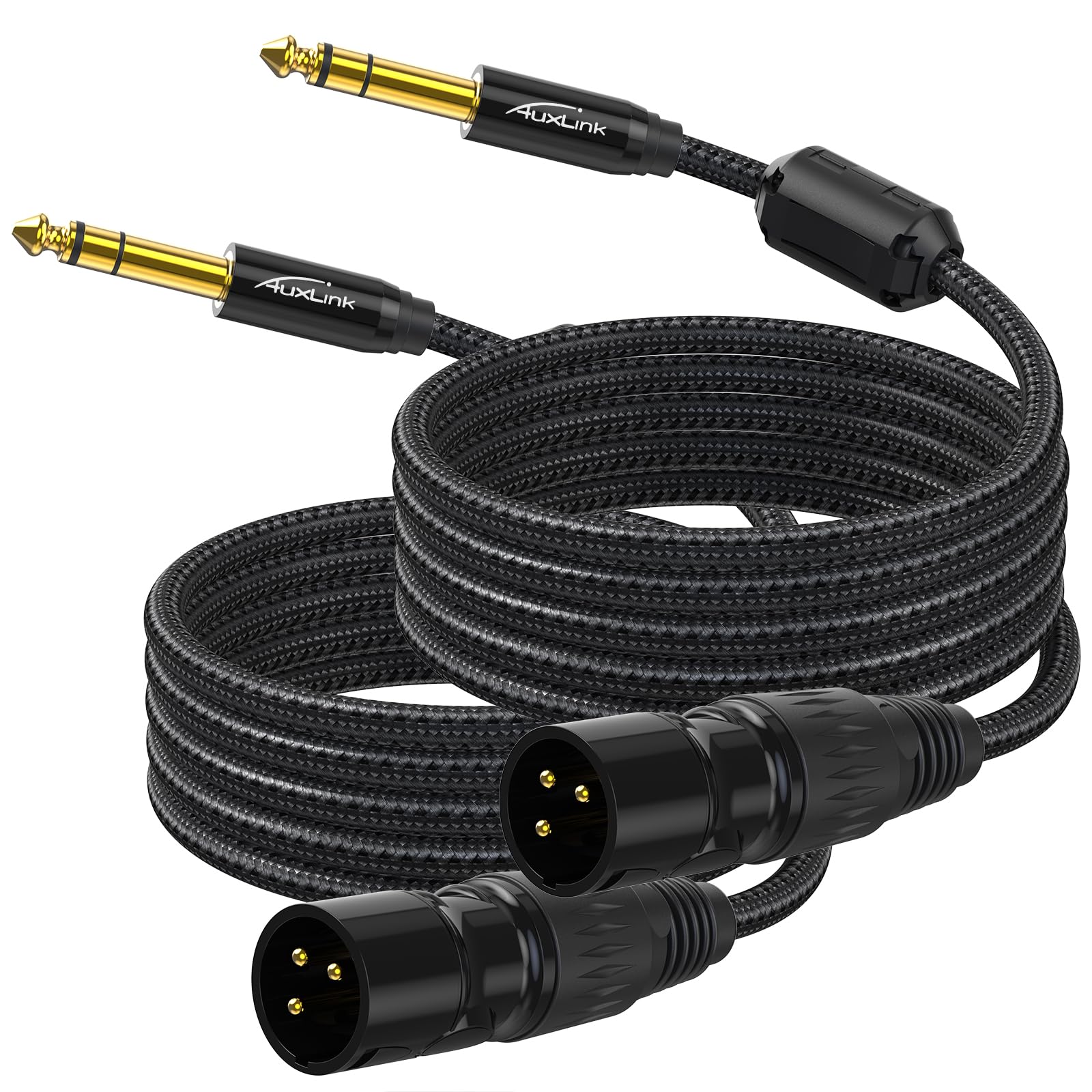 XLR Male to 1/4, TRS to 6.35mm 2Packs Gold-Plated Connectors Nylon Braided, Quarter Inch to XLR Male Cable for Speakers, Mixers, Amplifiers - 10ft XLR M ale 10ft 2pack XLR Male to 1/4 Cable