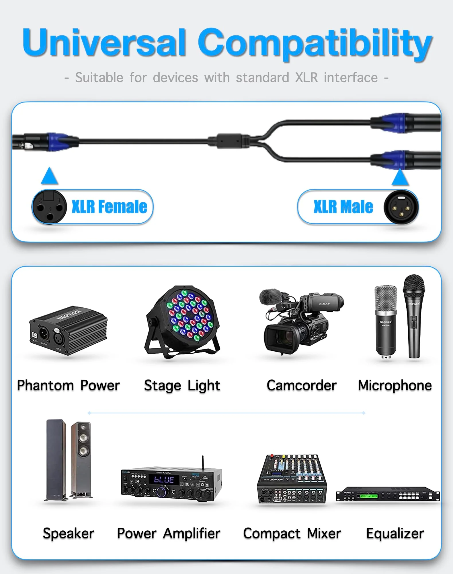 XLR Splitter Female to 2 Male Cable, XLR Microphone Cable, XLR Y Splitter Cable 1 Female 2 Male, 3 PIN XLR Jack to 2 XLR Plugs Adaptor Cord, 1.6 foot, blue - Image 4