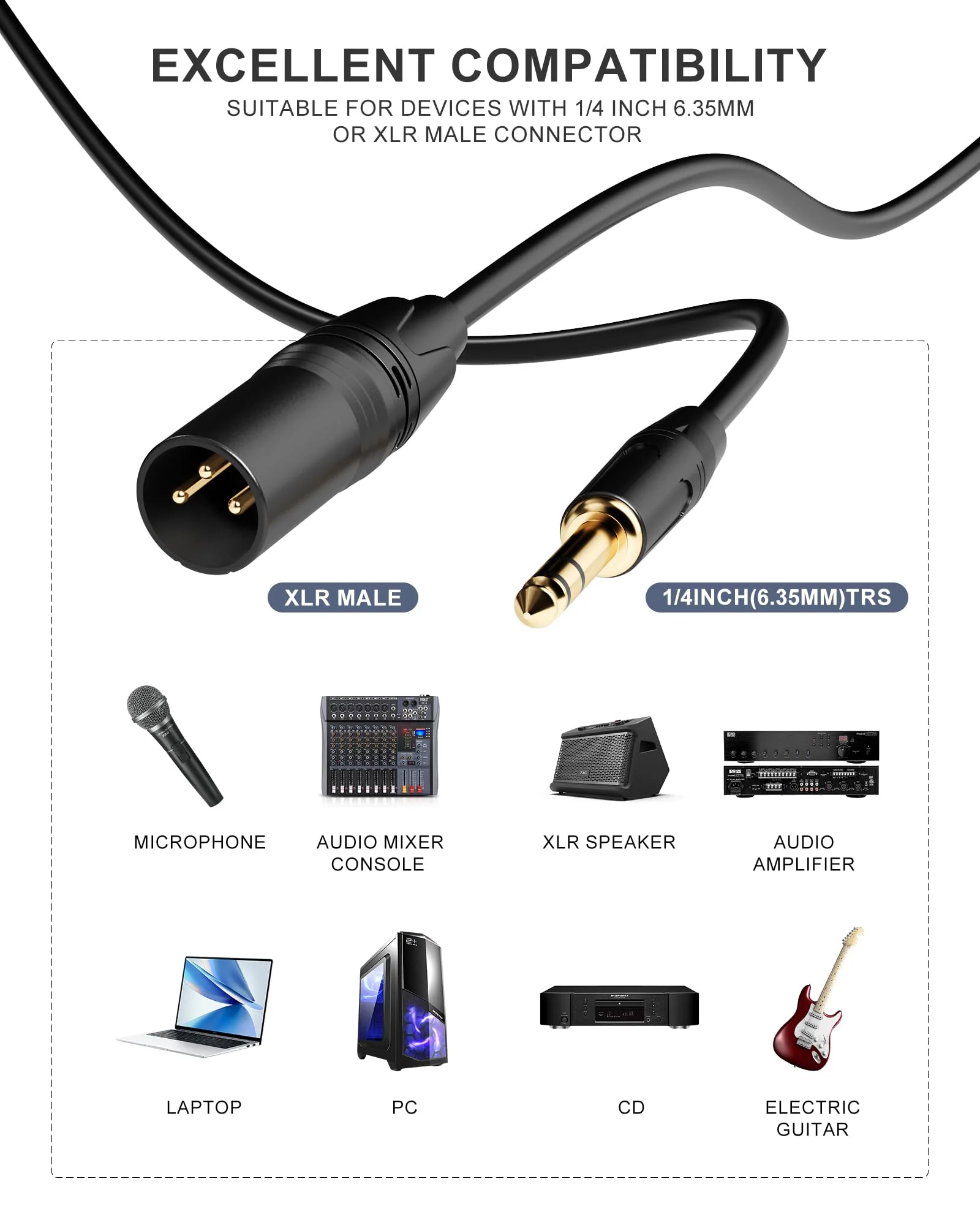 XLR to 1/4 Microphone Cable 15 FT 6.35mm TRS to XLR Male,1/4 to XLR Quarter Inch TRS to XLR Balanced Interconnect Mic Cord Patch Cable for Recording Speaker Amplifier Mixer 15FT(4.6m) xlr to 1/4 (6.35mm) Black - Image 5