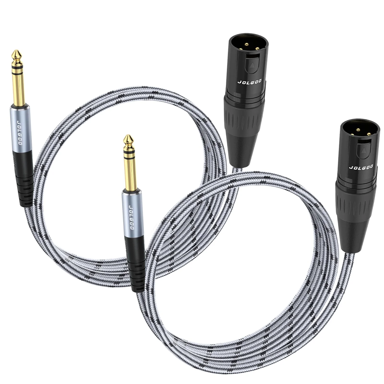 XLR to 1/4 TRS Stereo Adapter, 6.35mm Dual Channel, 3-pin XLR Male, Balanced Microphone Audio Converter Cable 2 Pack (2ft) 2 Feet