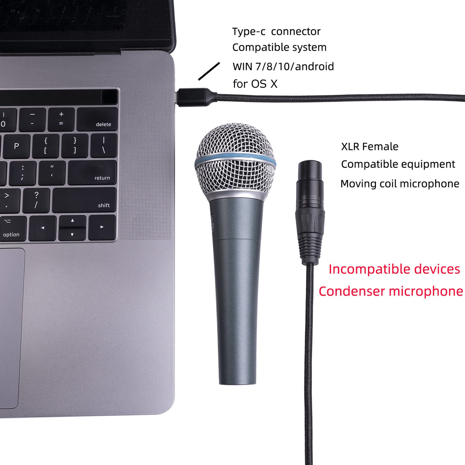 XLR USB Cable, USB C to XLR Female Mic Link Converter Studio Audio Connector Cords Adapter for Computer Music Recording USB Microphone Cable (2M) - Image 2