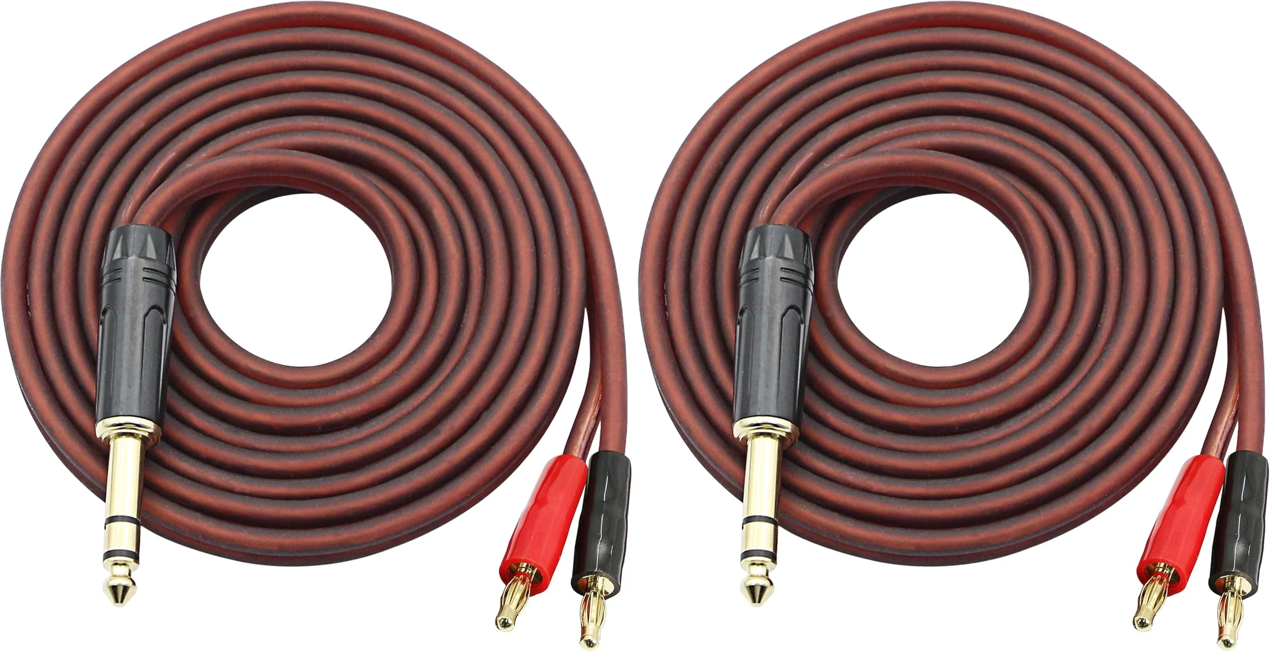 XMSJSIY 6.35mm 1/4 TRS to Banana Plug Speaker Cable, 6.35mm 3 Pole Speaker Cable with 4mm Banana Plug 2pcs OFC HiFi Speaker Wire for DJ Application Guitars Mixer Headphone Jack- (2m) (Pack of 2) 2 meters (Pack of 2)