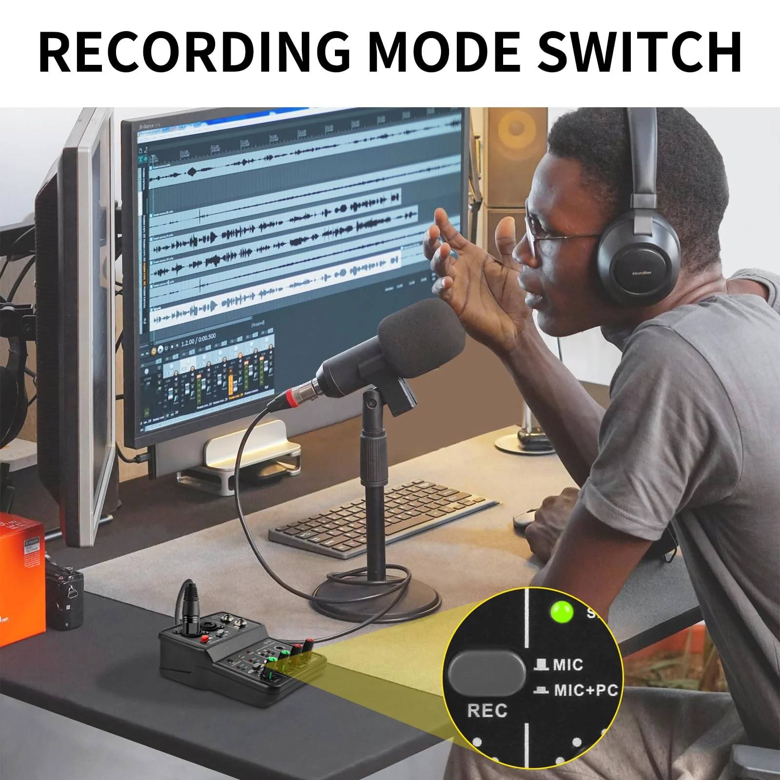 XTUGA USB Audio Interface for PC,Interface for Recording Music Computer Recording Audio Interface XLR with 3.55m Microphone Jack, USB Sound Card for Recording Studio, Ultra-low Latency Plug&Play, Q-12 - Image 6