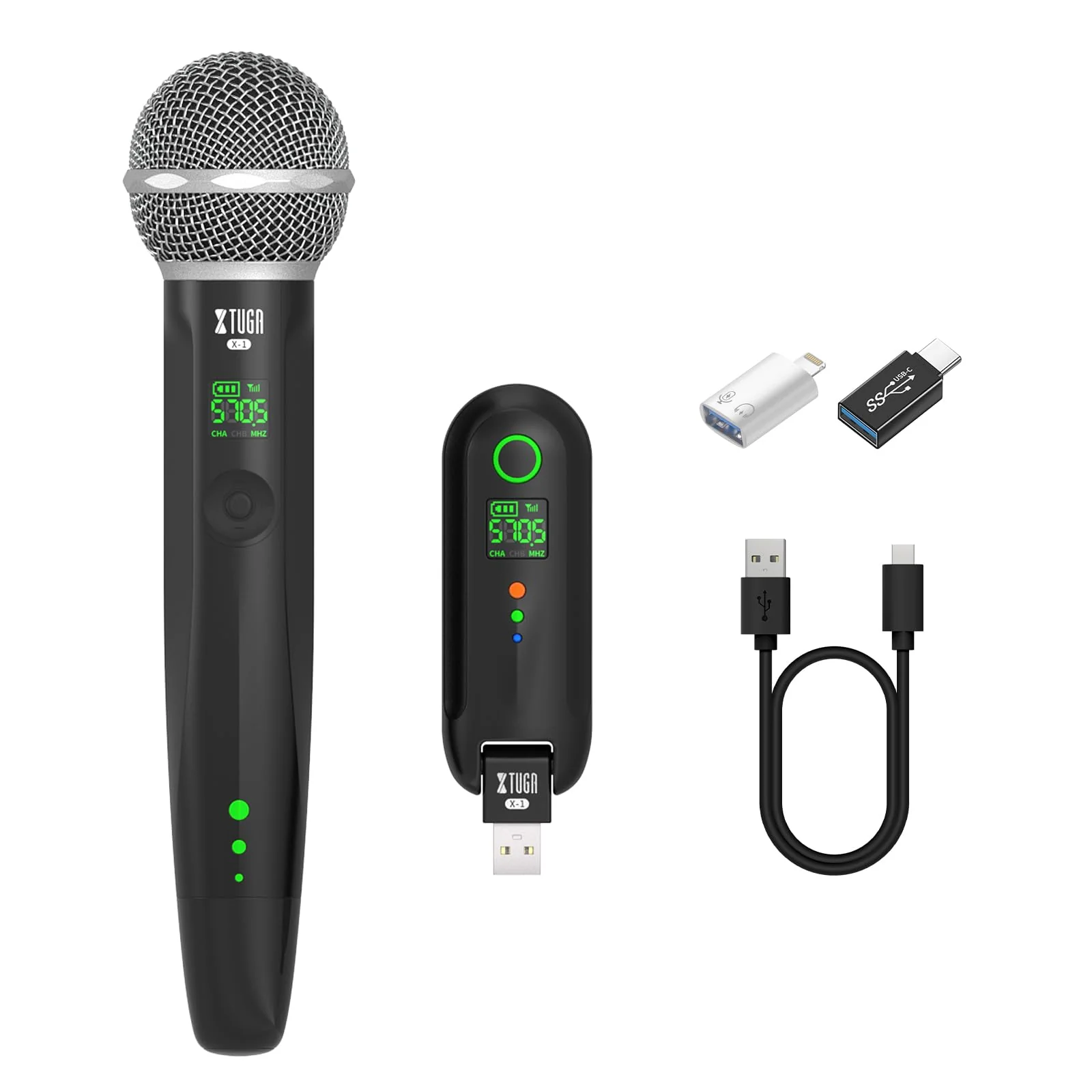 XTUGA Wireless Microphone, Rechargeable UHF Handheld Dynamic Wireless Mic with 2 Adapters Compatible with Phone/PC, Wireless Karaoke Microphone Bluetooth for Singing, Wedding, DJ, Party, Speech