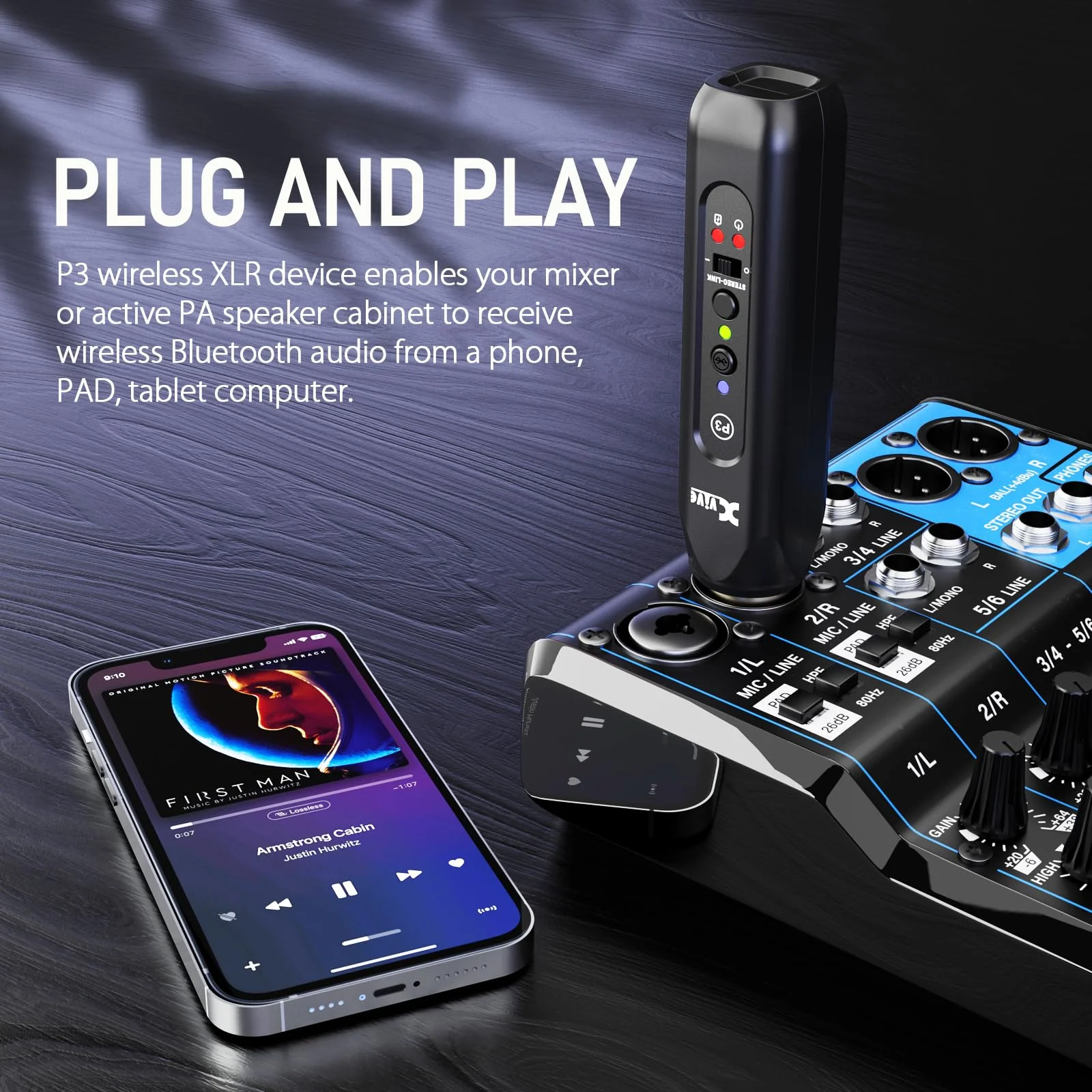 Xvive P3 Wireless XLR Bluetooth Receiver, Bluetooth Adapter for Speakers, Audio Mixer, PA Systems, DJ Systems,Rechargeable P3 BLUETOOTH - Image 5