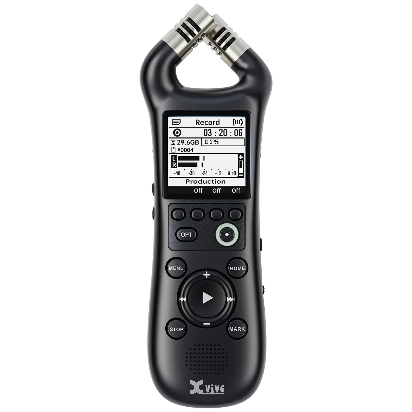 Xvive XV1-R Portable Stereo Audio Recorder with 32-Bit Float, X/Y Microphones, WAV/AAC Format, USB Microphone, Auto Record, for Musicians, Podcasters, Filmmakers