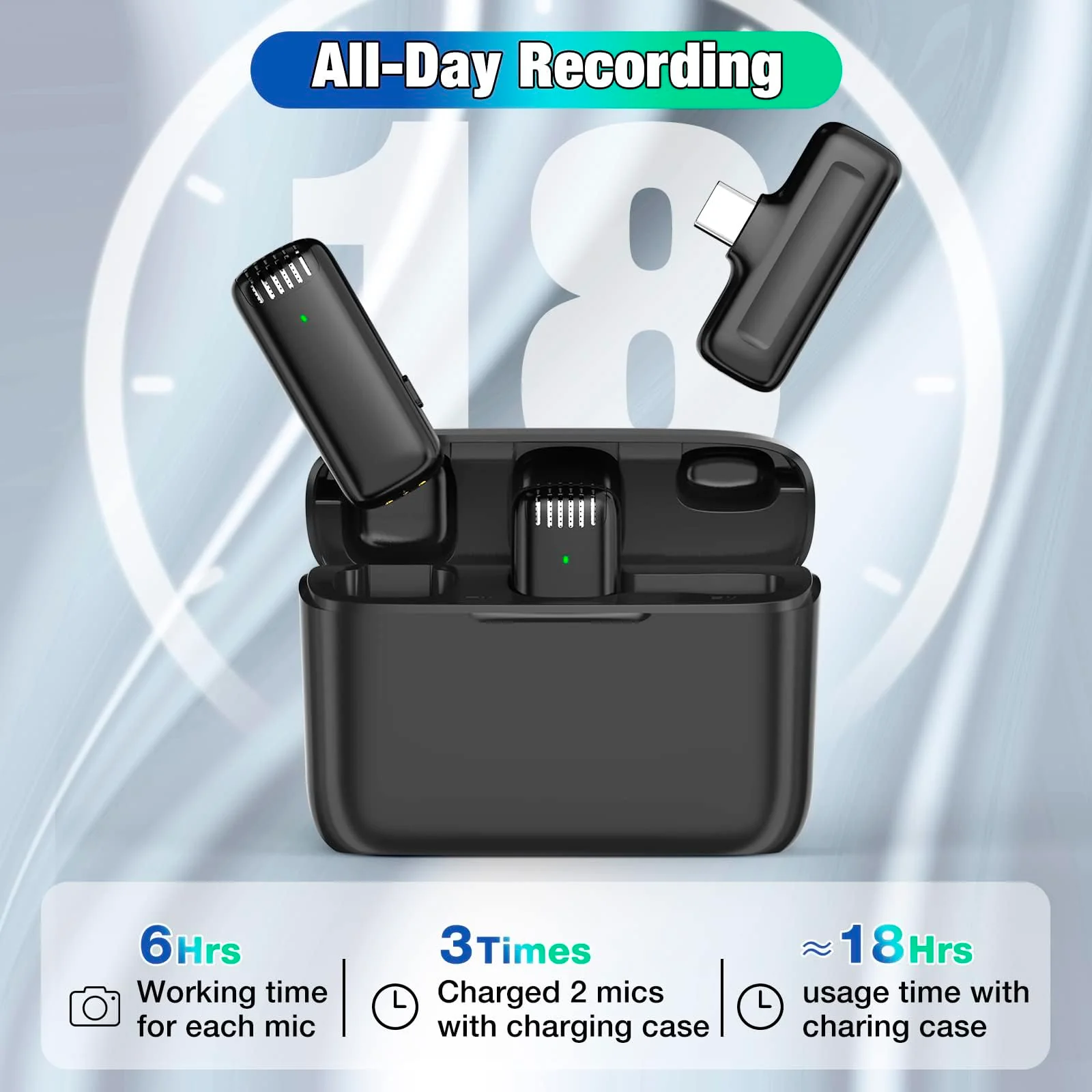 Y Team 2 Pack Wireless Lavalier Microphone for iPhone 15 iPad Android with 300MAH Charging Case, lav mic Mini Lapel Microphone for Video Recording, Interview, Vlogs, YouTube, 3 Mode Denoise, 65.6ft - Image 2