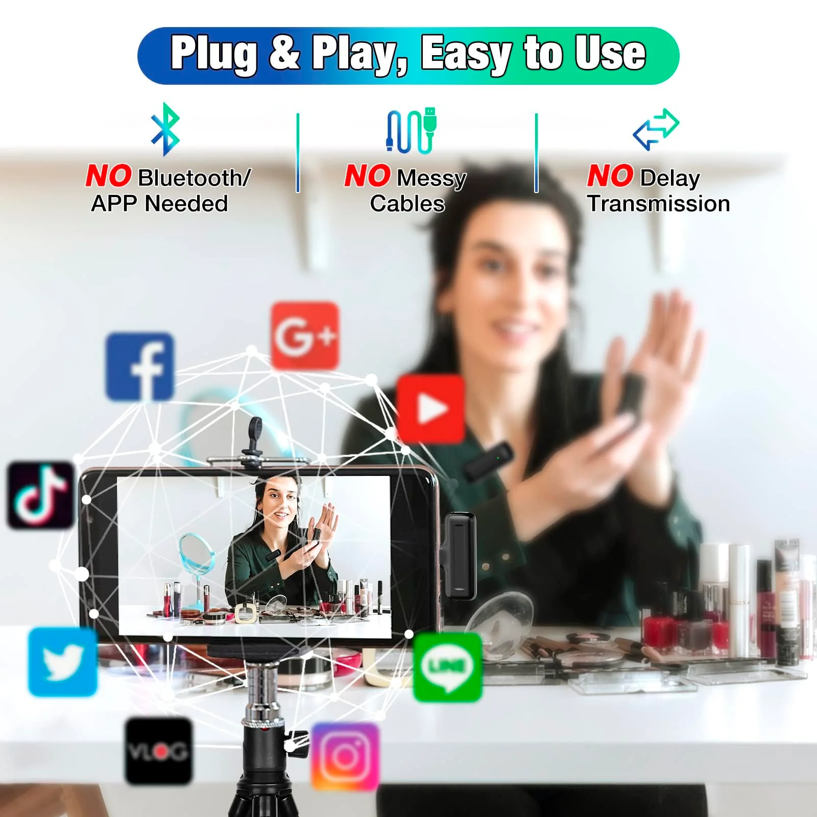 Y Team 2 Pack Wireless Lavalier Microphone for iPhone 15 iPad Android with 300MAH Charging Case, lav mic Mini Lapel Microphone for Video Recording, Interview, Vlogs, YouTube, 3 Mode Denoise, 65.6ft - Image 4