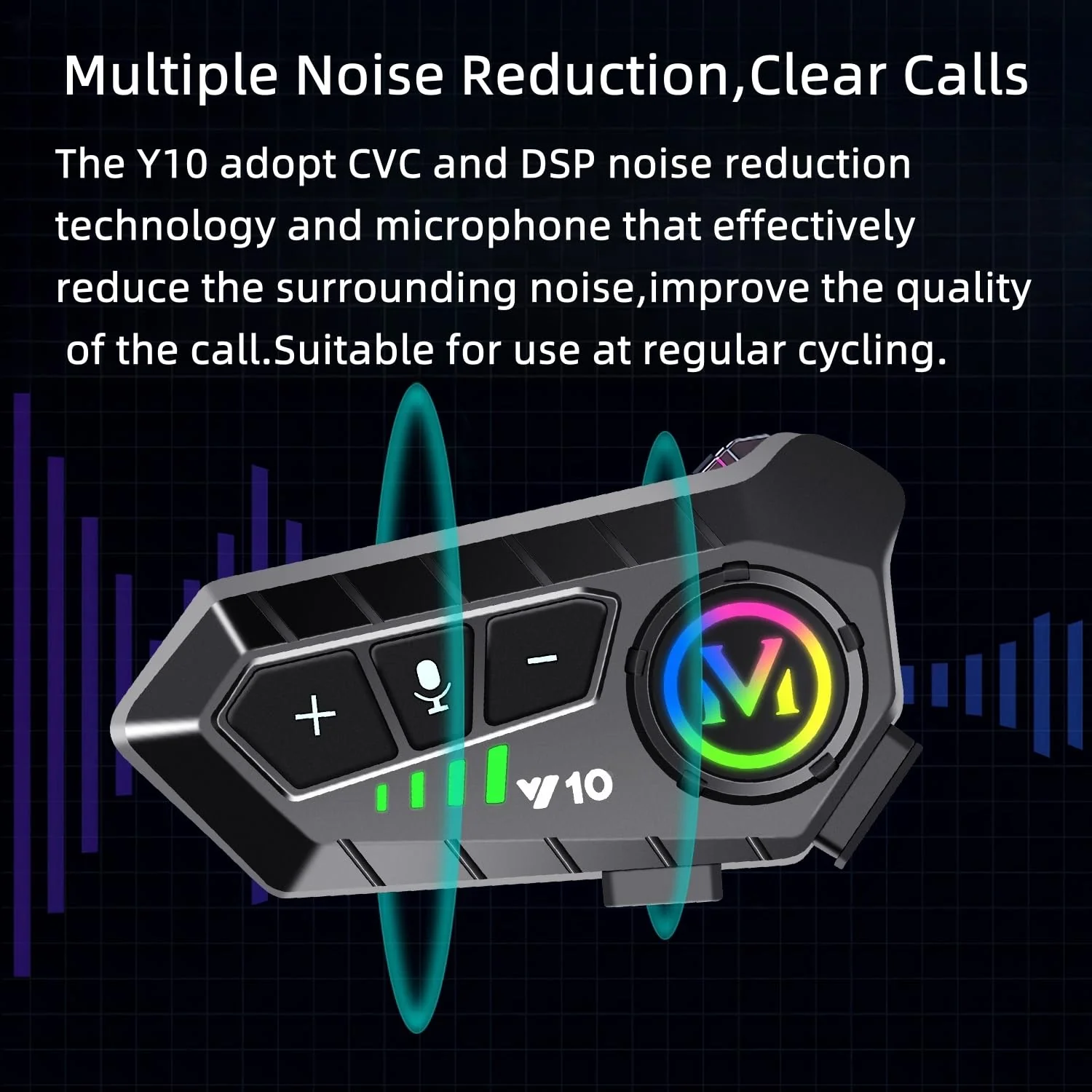 Y10 Motorcycle Helmet Bluetooth Headset with HIFI Stereo Sound,Noise Reduction,1000mAh Battery,Helmet Bluetooth Headset Speakers with RGB,IPX6 Waterproof,Hand Free,Easy Set Up - Image 4