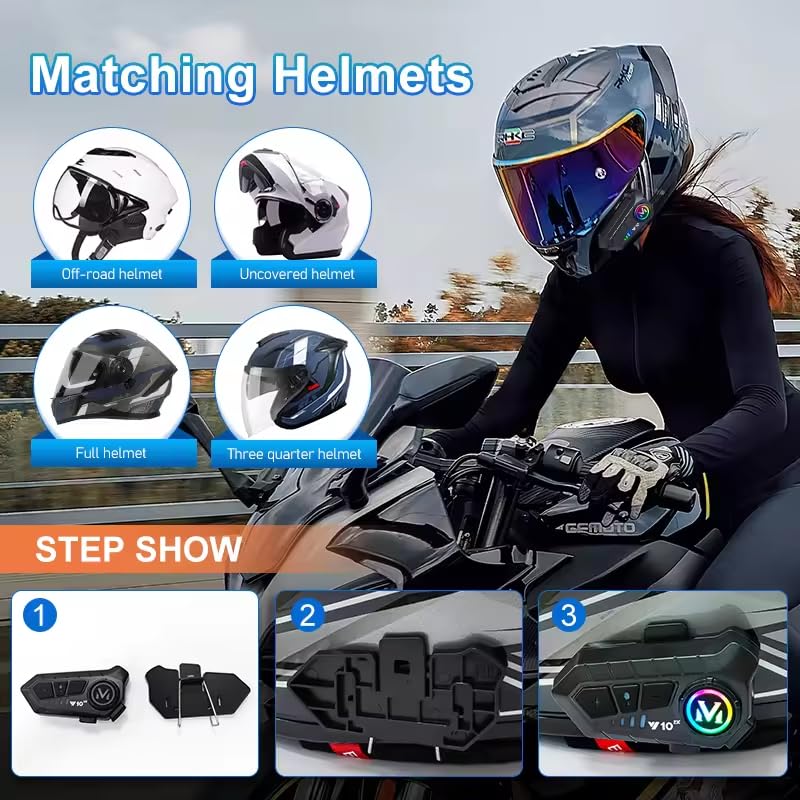Y102X Helmet Talk Motorcycle Helmet Headset, Wireless Helmet Intercom for 2 People to Talk, with CVC Noise Reduction Music Control Response, Bluetooth Headset speaker for motorcycle helmet intercom - Image 4