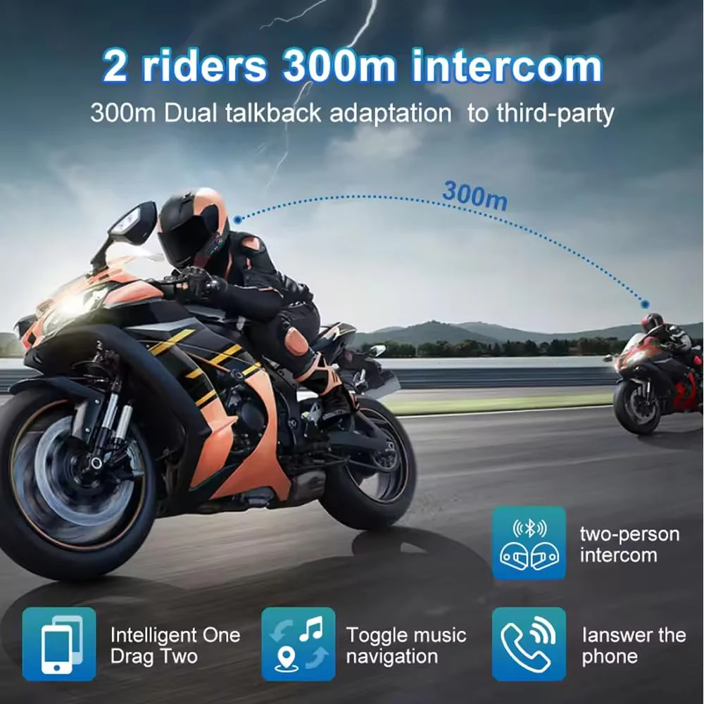 Y102X Helmet Talk Motorcycle Helmet Headset, Wireless Helmet Intercom for 2 People to Talk, with CVC Noise Reduction Music Control Response, Bluetooth Headset speaker for motorcycle helmet intercom - Image 6