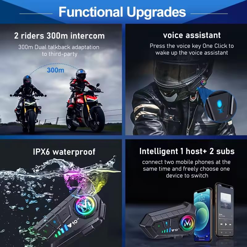 Y102X Helmet Talk Motorcycle Helmet Headset, Wireless Helmet Intercom for 2 People to Talk, with CVC Noise Reduction Music Control Response, Bluetooth Headset speaker for motorcycle helmet intercom - Image 7