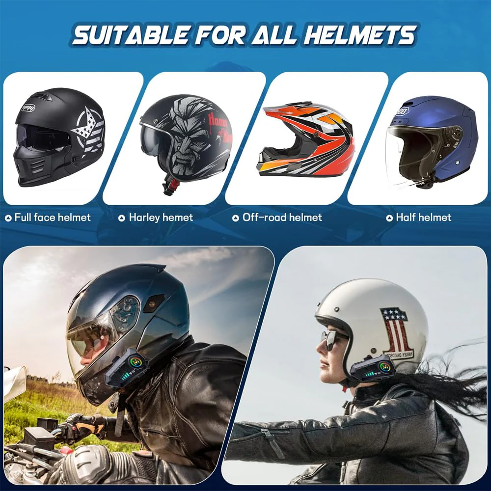 Y102X Helmet Talk Motorcycle Helmet Headset, Wireless Helmet Intercom for 2 People to Talk, with CVC Noise Reduction Music Control Response, Bluetooth Headset speaker for motorcycle helmet intercom - Image 9