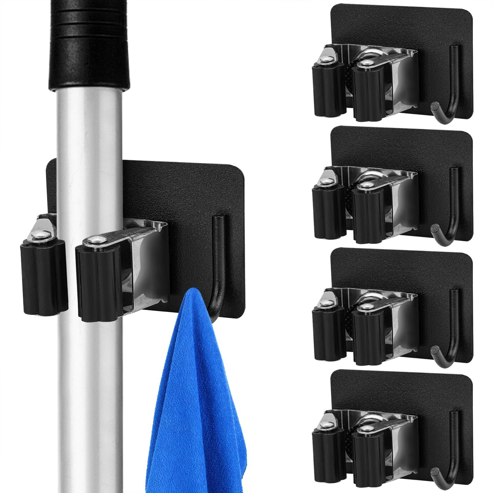 YAOSHENGUP Pack of 5 Broom Holder Wall Self-Adhesive Tool Holder Stainless Steel Garden Tool Holder Wall Mount Tool Holder Hook Rack Broom Holder Garden Tool Holder Wall Hooks for Bathroom Kitchen