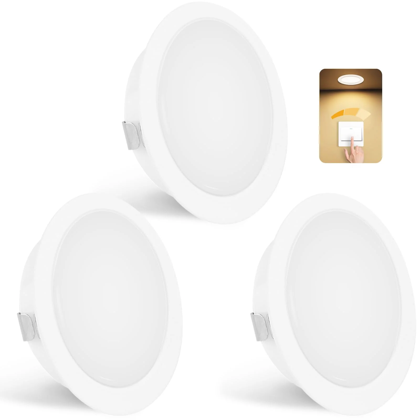 YindaLux Set of 3 LED Recessed Spotlights 230 V Dimmable 3 W 3000 K Warm White LED Spot Ultra Flat 300LM Bore Hole 55-58 mm and 15 mm Flat IP44 Furniture Recessed Spotlights for Mirror Cabinet, White 3 pieces White 3000k