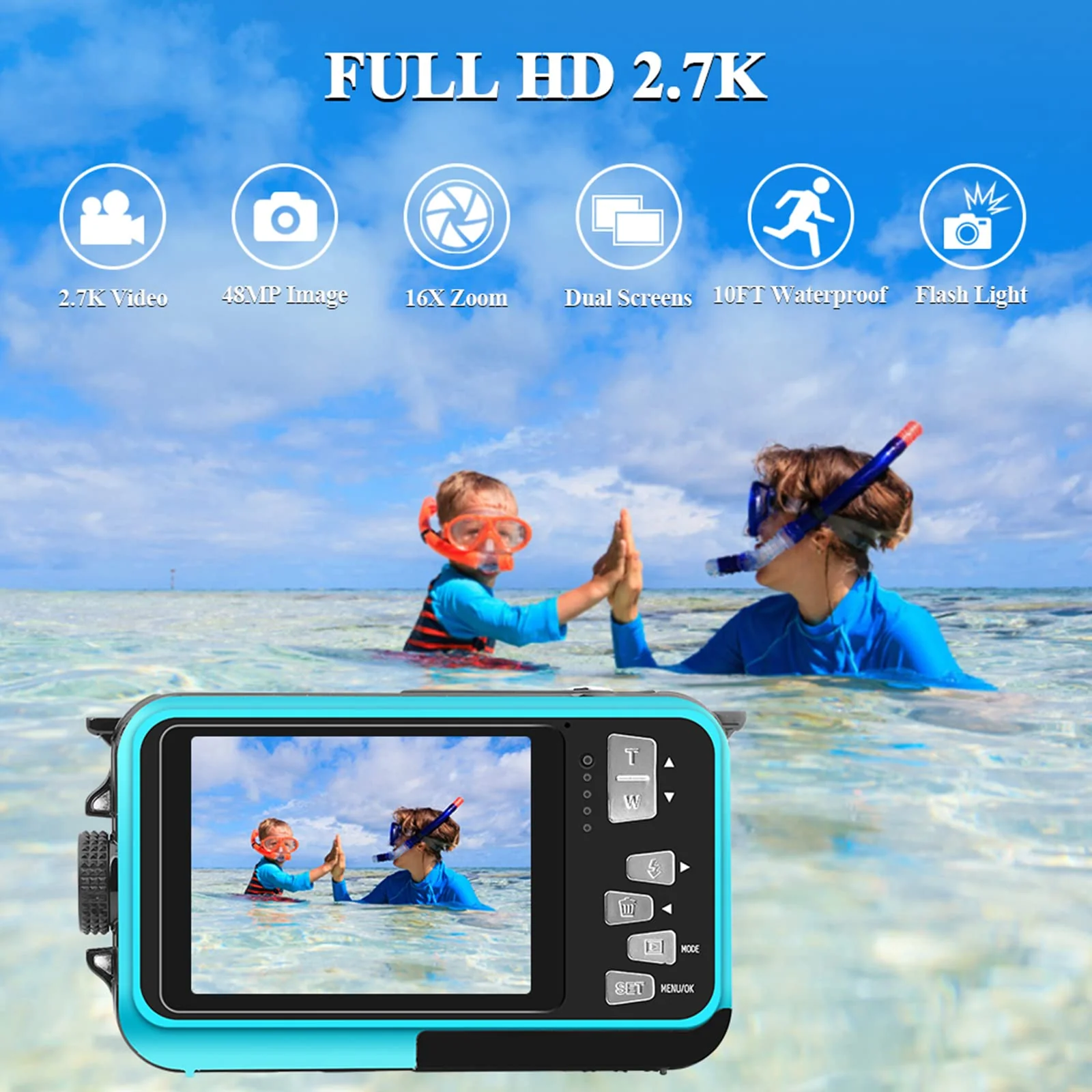 YISENCE Waterproof Digital Camera Underwater Camera Full HD 2.7K 48 MP Video Recorder Selfie Dual Screens 16X Digital Zoom Flashlight Waterproof Camera for Snorkeling (DV806)… DV806 - Image 2
