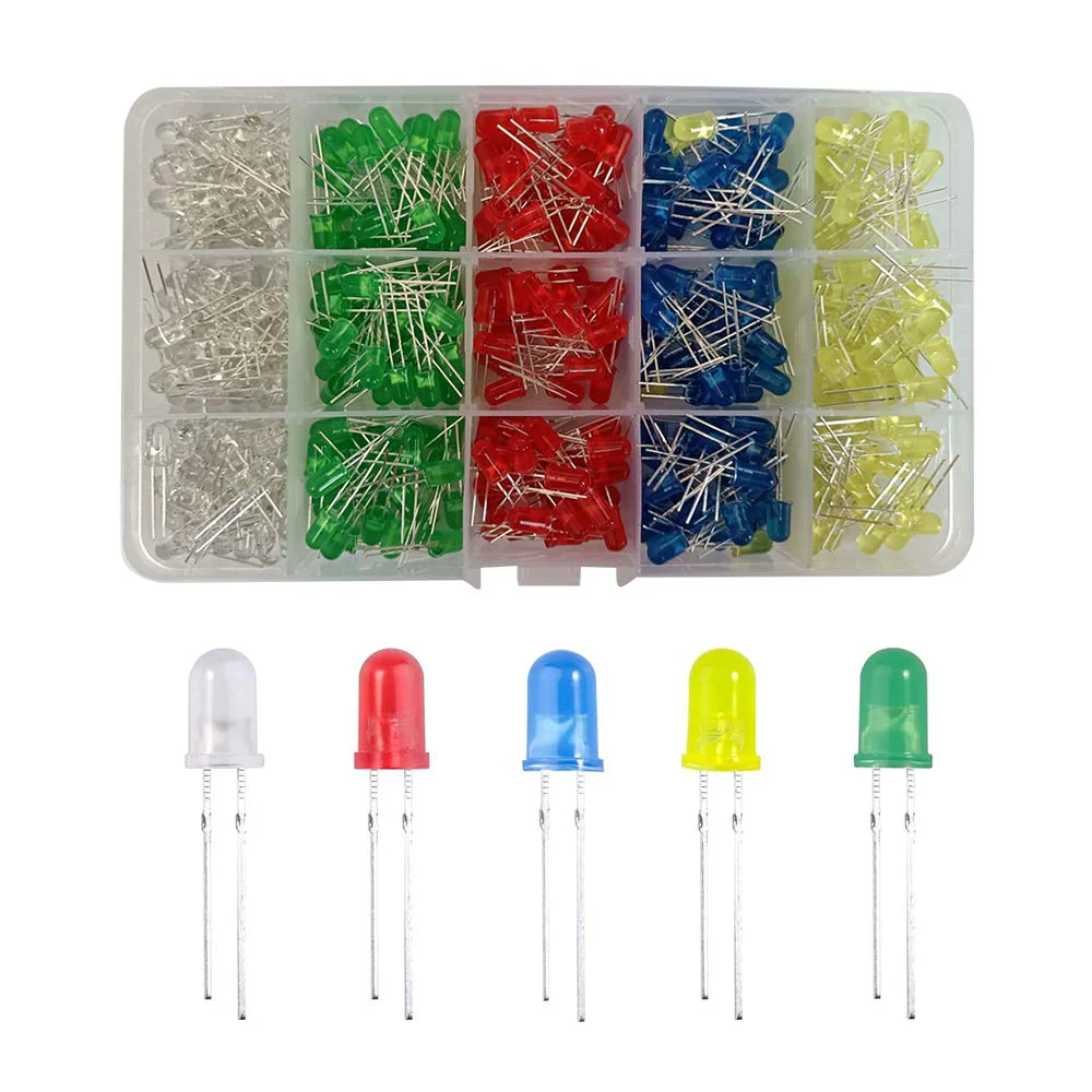 YIXISI 400 Pieces 5 mm LED Light Emitting Diode Set, Round Head LED, 5 Colours (80 Pieces of Each Colour), White, Red, Yellow, Green, Blue 5mm-400