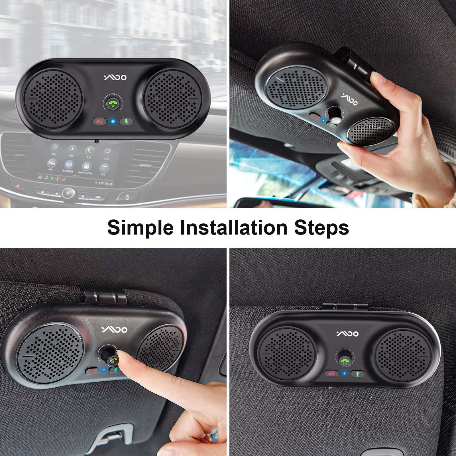 YMOO Bluetooth 5.0 Wireless Car Speakerphone with Visor Clip, Handsfree Auto On/Off, Dual Speaker Support for Siri and Google Assistant, Portable Handsfree Talking Car Kit - Image 7