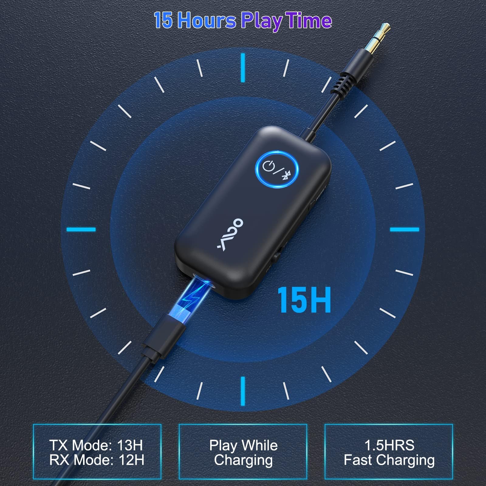 YMOO Bluetooth 5.3 Transmitter Receiver for TV/Airplane to 2 Headphones, Wireless Audio Adapter with Aptx/Aptx-HD Low Latency (<40ms), Aux Connector for Home Stereo/Bluetooth Earbuds/PC/Gym Black - Image 7