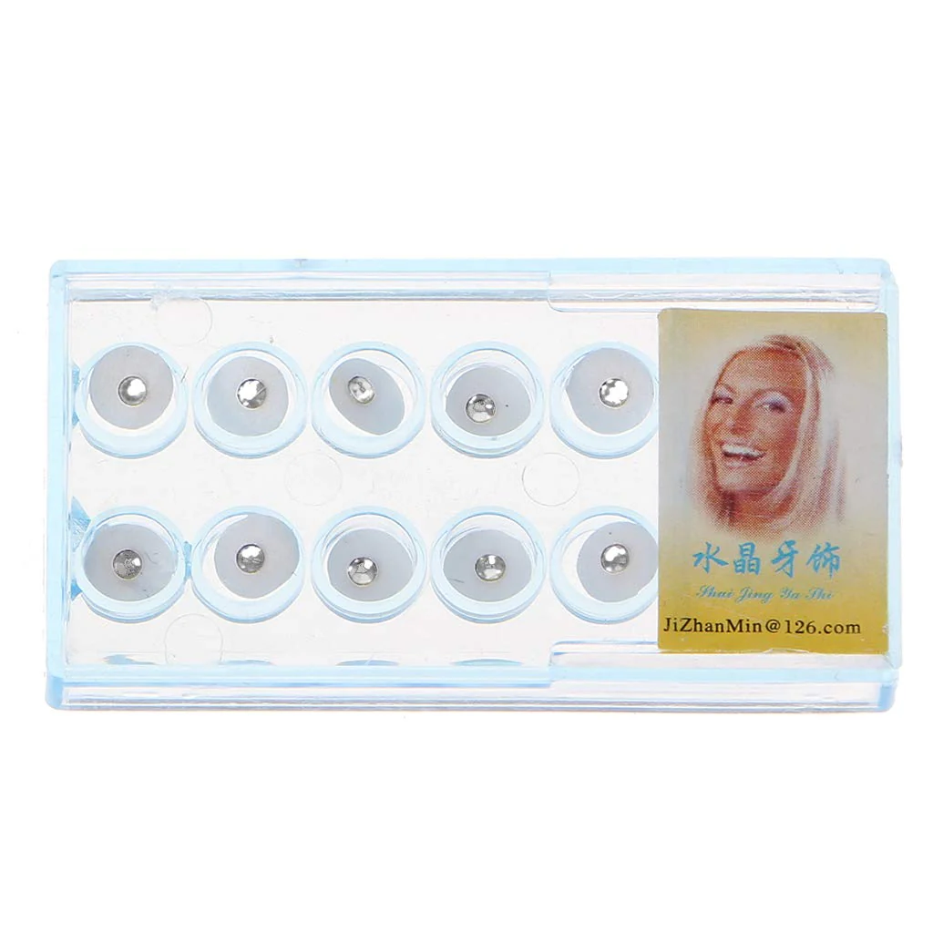 YO-HAPPY Box of 10 / Box 2 mm Dental Colourful Crystal Tooth Fashion Jewellery Gemstone Decoration with Box