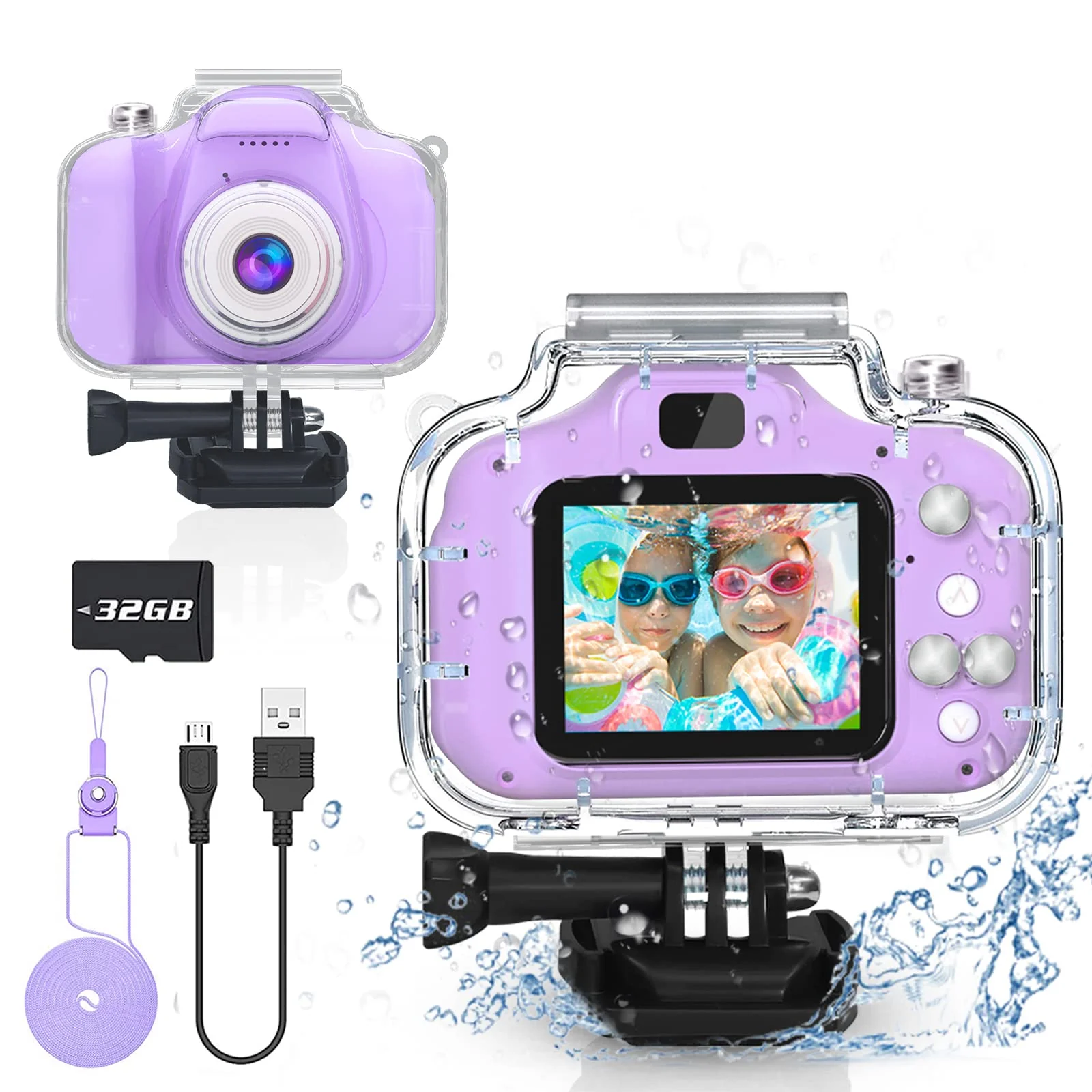 Yoophane Gifts for 6 7 8 9 10 Year Old Girls Kids Waterproof Camera Christmas Birthday Gifts Toys for Girls Age 3-12 1080P Digital Toddler Camera with 32GB SD Card (Purple) Purple