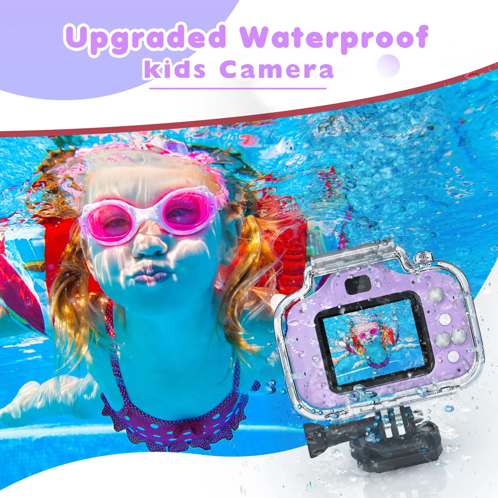 Yoophane Gifts for 6 7 8 9 10 Year Old Girls Kids Waterproof Camera Christmas Birthday Gifts Toys for Girls Age 3-12 1080P Digital Toddler Camera with 32GB SD Card (Purple) Purple - Image 2