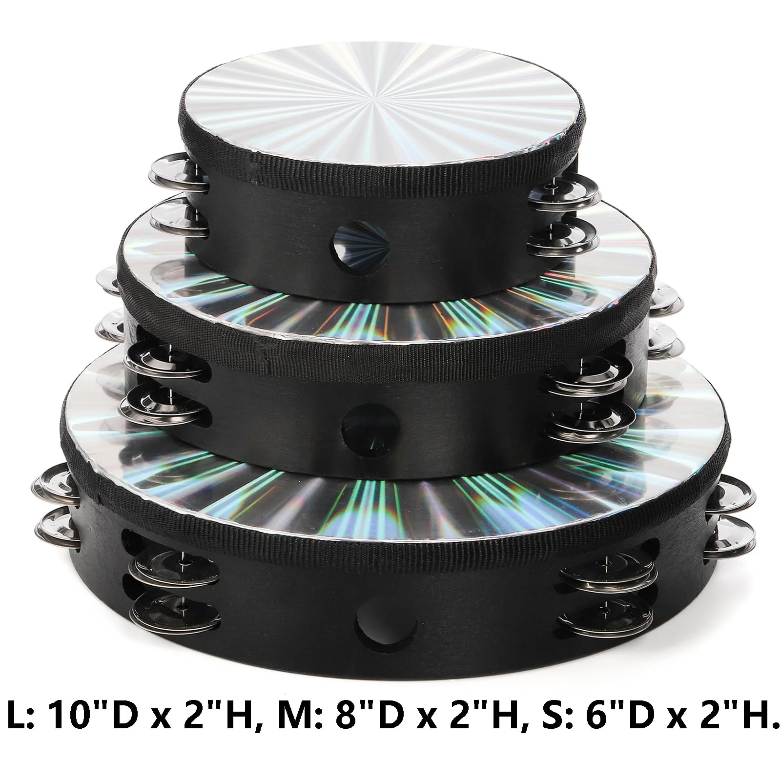 YOUEON 3 Pack Radiant Tambourine with Double Row Jingles, 6/8/10 Inch Hand Held Drum, Reflective Tambourines for Adults, Musical Instrumen for Church, Dance, Party, KTV - Image 2