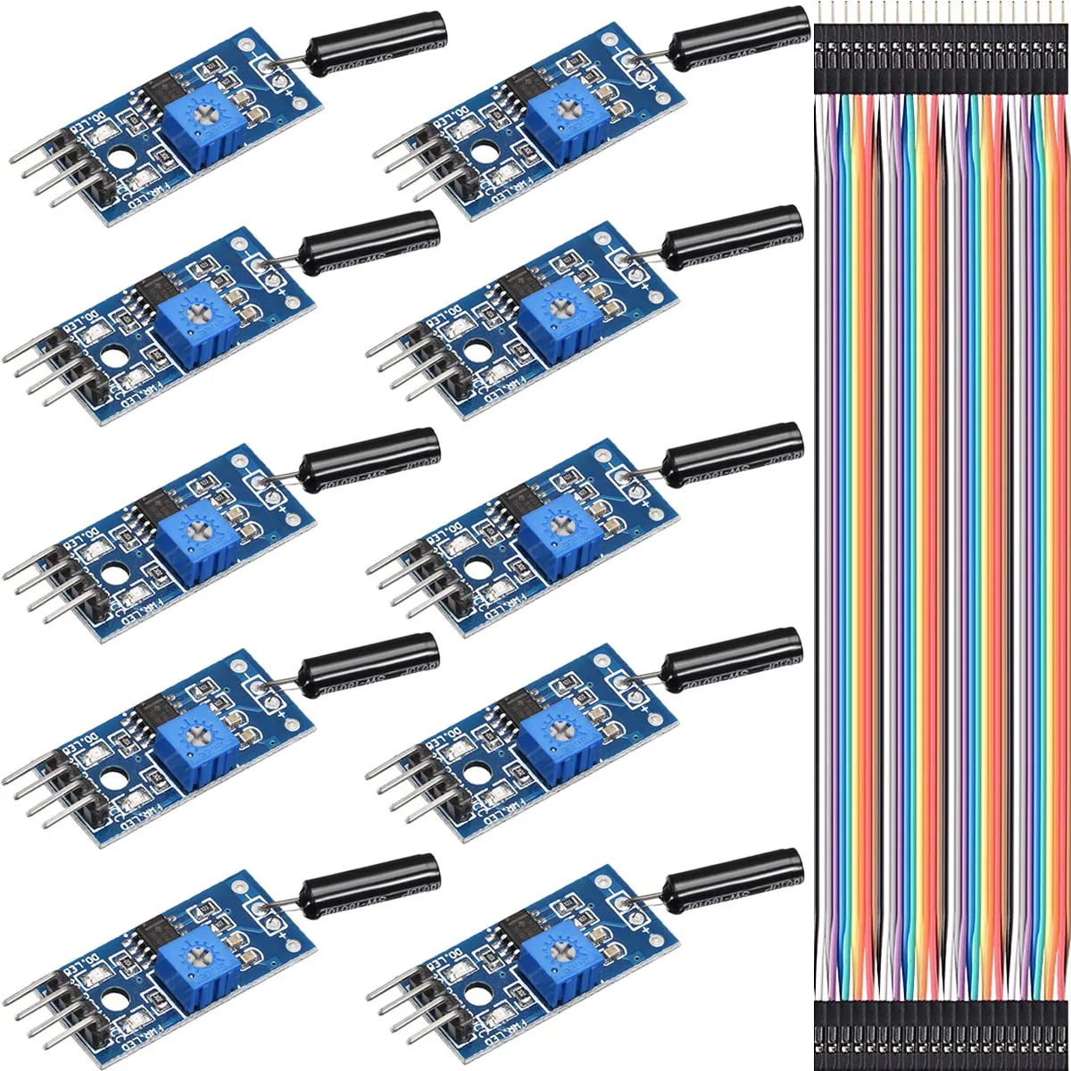 Youmile 10pcs High Sensitive Vibration Switch Sensor Module SW-18010P Alarm Sensor Module Vibration Module with DuPont Cable for Arduino
