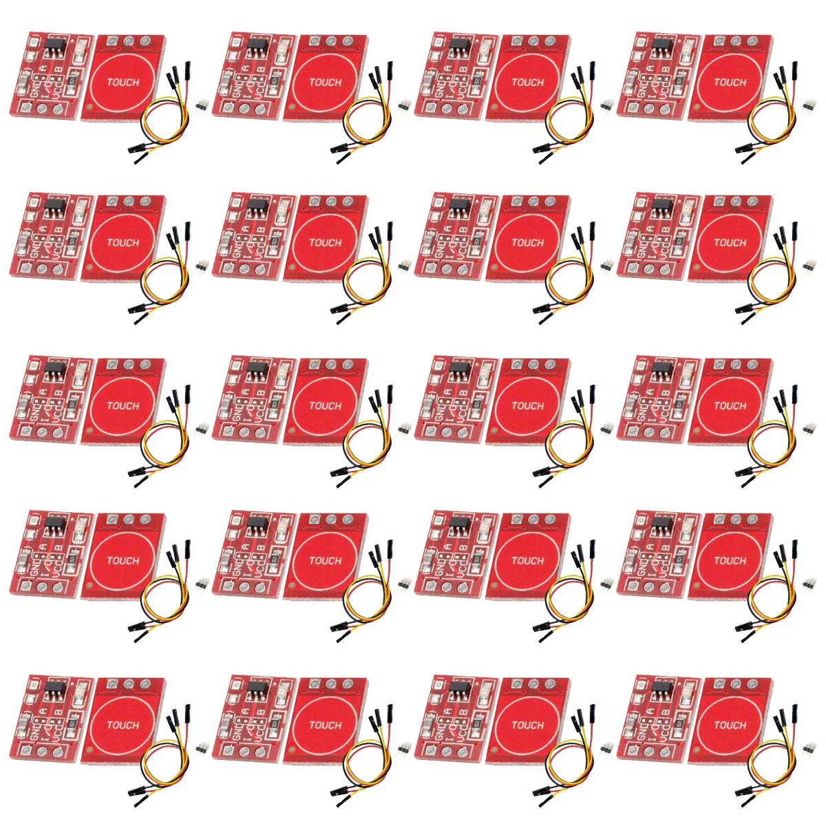 YOUMILE 20 Set TTP223 Capacitive Touch Switch Button Self Lock Module for Arduino with 30 Pin Header Black Yellow Red Dupont Line