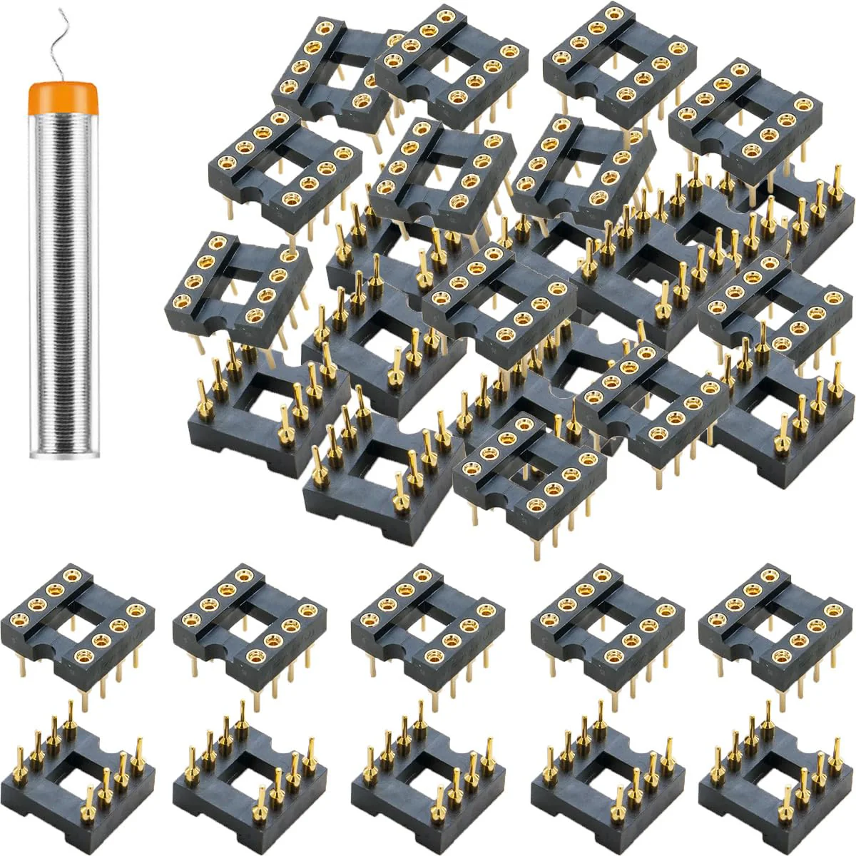 Youmile 30pcs DIP-8 IC Round Sockets, 2.54mm Pitch 8 Pin IC Socket Adapter Solder Connector Gold Plated Not Easy to Break with Tin Pin for DIY Electronics Experiment