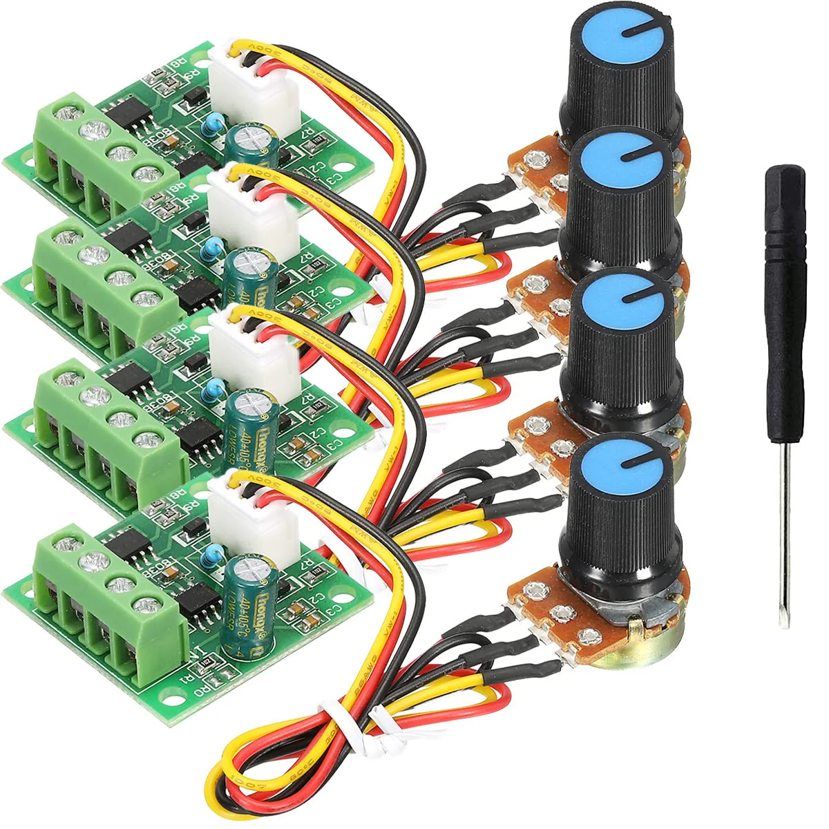 Youmile 4 pcs DC PWM Controller DC Motor Speed Controller module 1.8 V to 15 V 2A Rotary potentiometer Speed adjustment 1803BW B100K with screwdriver DC 1.8V~15V