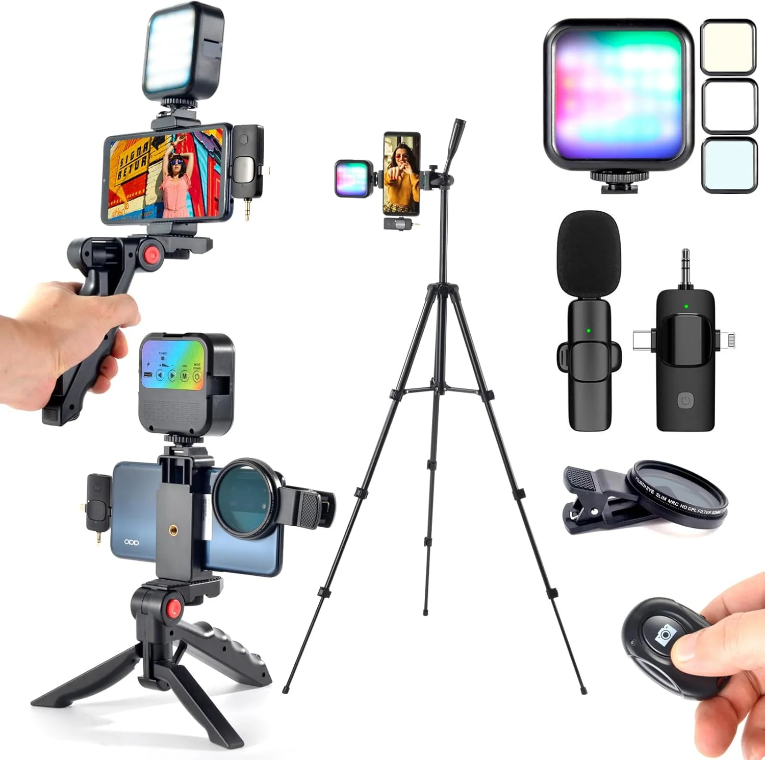 YouTube Starter Kit,Vlogging Kit for iPhone Android Phone,Content Creator Kit for Blogger Vlogging Camera Kit with MicrophoneLED lightCPL lensRemote Control - Image 2