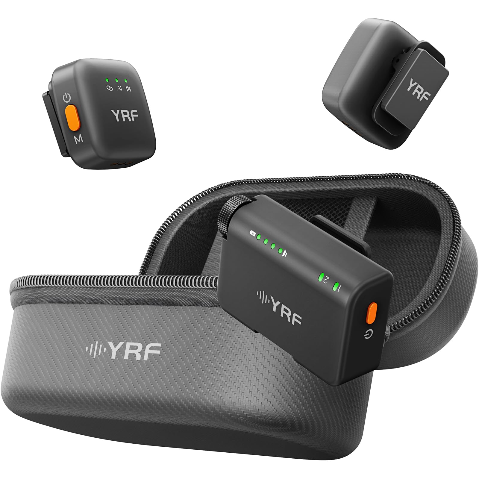 YRF Mic 2 (2 TX + 1 RX + Charging Case), mini Wireless Lavalier Microphone for iPhone Android/Tablets/PC, Intelligent Noise Cancelling for Video Recording Podcast (M15) M15