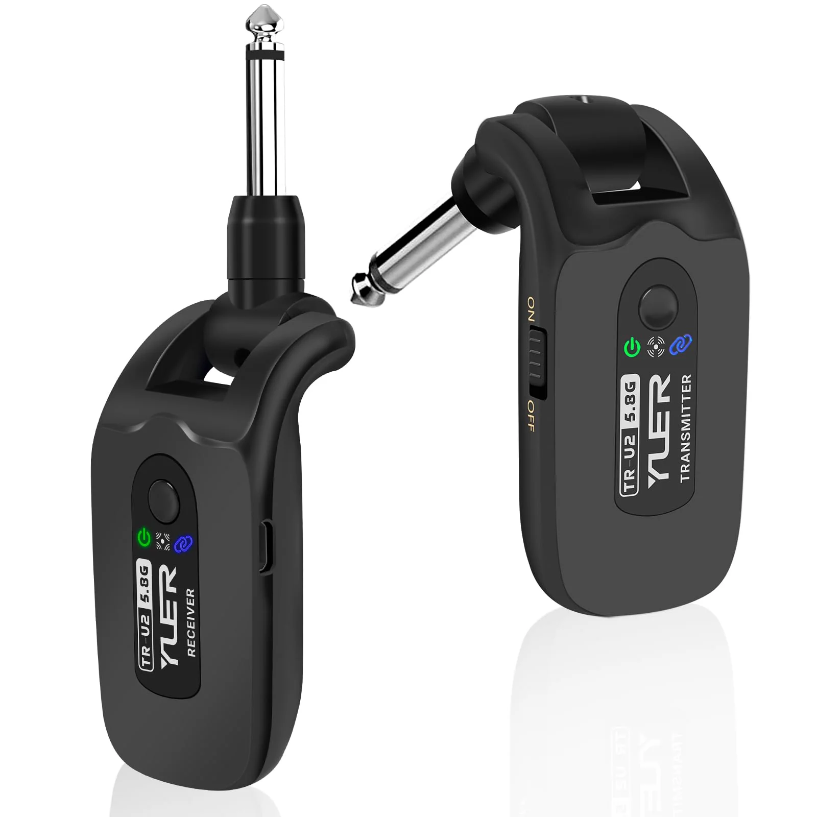 YUER 5.8GHz Wireless Guitar System: Anti Interference Wireless Transmitter Receiver, Rechargeable Plug And Play Guitar Accessories for Electric Guitar Bass with Dual Ended USB Charging Cable