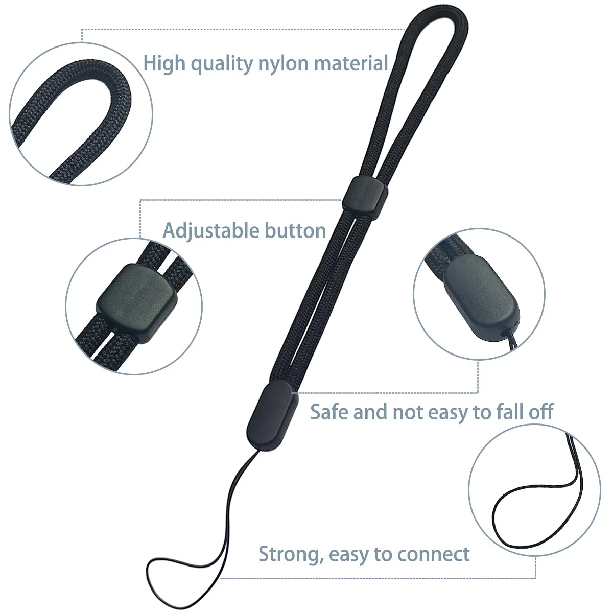 yuntop 5PCS Wrist lanyard, 8.8 inch Hand Wrist Strap Lanyard, Adjustable Nylon Wristlet Straps for Cell Phone, Camera, GoPro, PSP, USB Flash Drives, Flashlight (Black) - Image 3