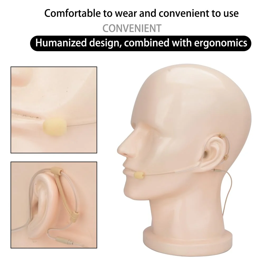YXG Headworn Earset Over Ear Hanging Mic Beige Low Profile Light-Weight Microphone Compatible with Shure Wireless System Bodypack Transmitter with 1.45m Cable Mini XLR 4 Pin TA4F Plug - Image 2