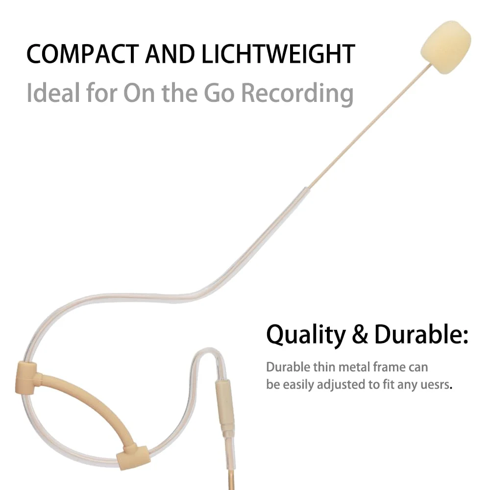 YXG Headworn Earset Over Ear Hanging Mic Beige Low Profile Light-Weight Microphone Compatible with Shure Wireless System Bodypack Transmitter with 1.45m Cable Mini XLR 4 Pin TA4F Plug - Image 4
