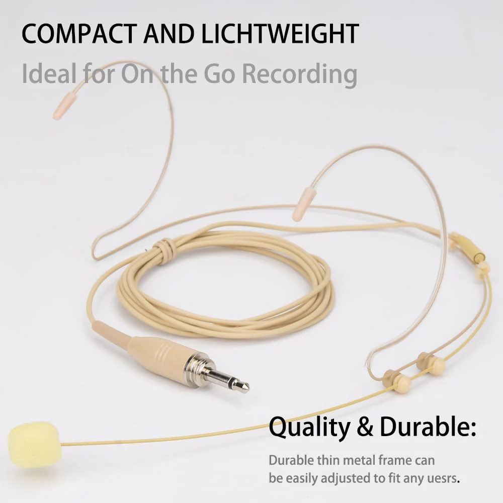 YXG Headworn Earset Over Ear Hanging Mic Beige Low Profile Light-Weight Microphone, with1.45m Cable 3.5mm Thread Screw Lock Head,for Wireless System & Body/Belt Pack Transmitter - Image 4