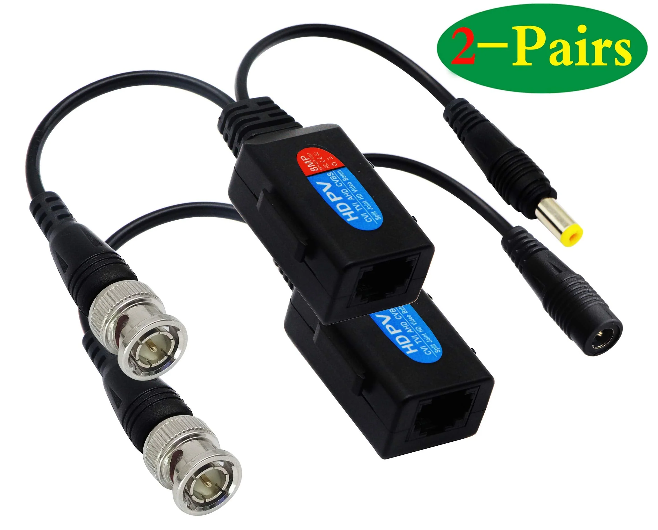 zdyCGTime Balun HD Cat5 RJ45 to BNC Video Baluns transceiver Passive with Power Connector for 720P 1080P 3MP 4MP 5MP 8MP HD-CVI/TVI/AHD/CVBS/960H Camera(2 Pairs) - Image 3